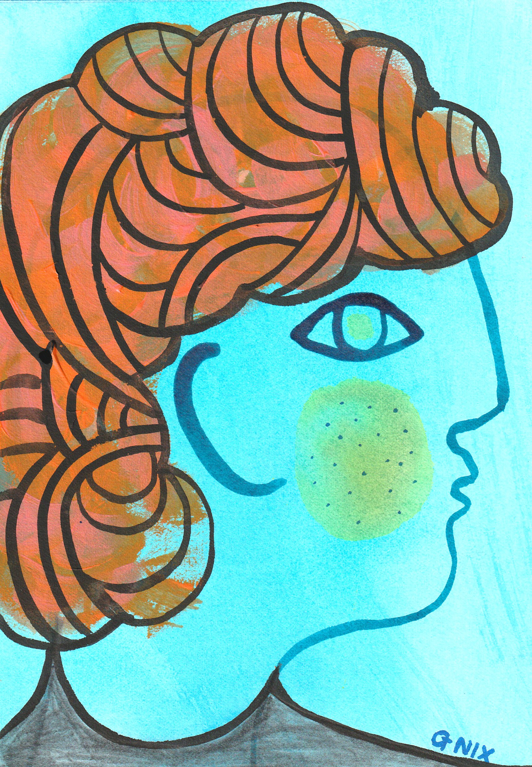 Blue Number 1 : A5 Original Drawing:  The Rainbow Faces Project