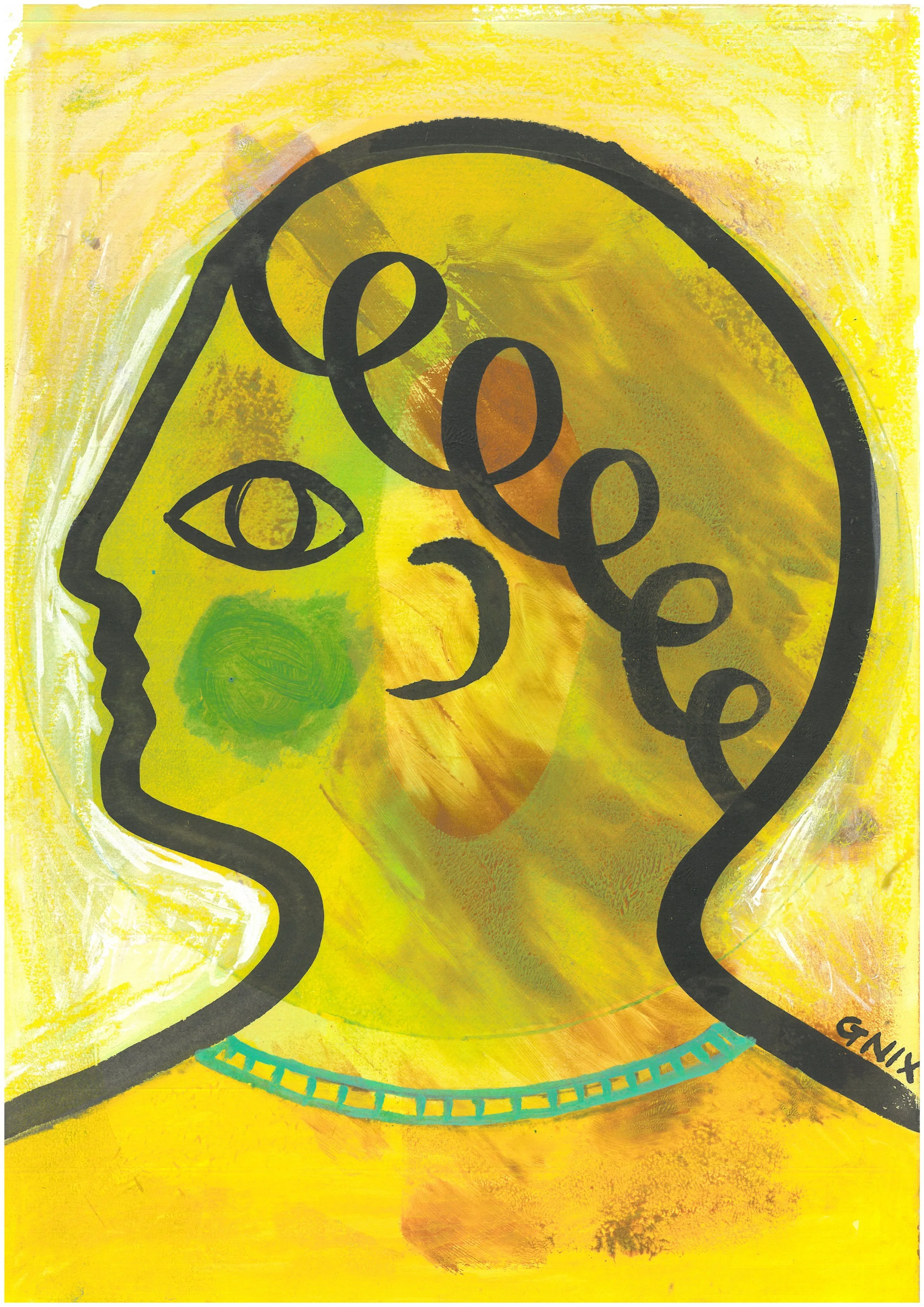 Yellow Number 11 : A4 Original Drawing:  The Rainbow Faces Project