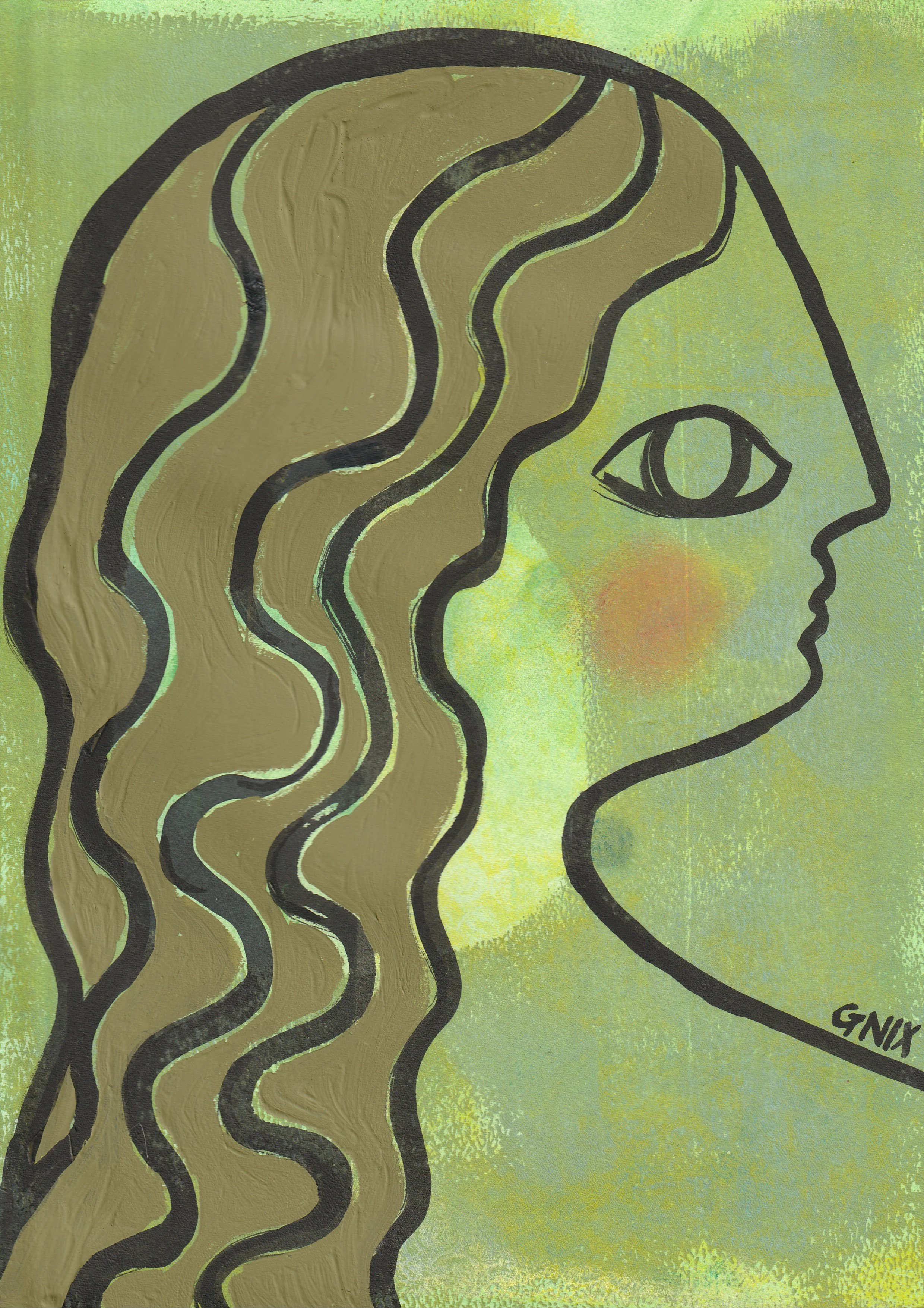 Green Number 13 : A4 Original Drawing:  The Rainbow Faces Project