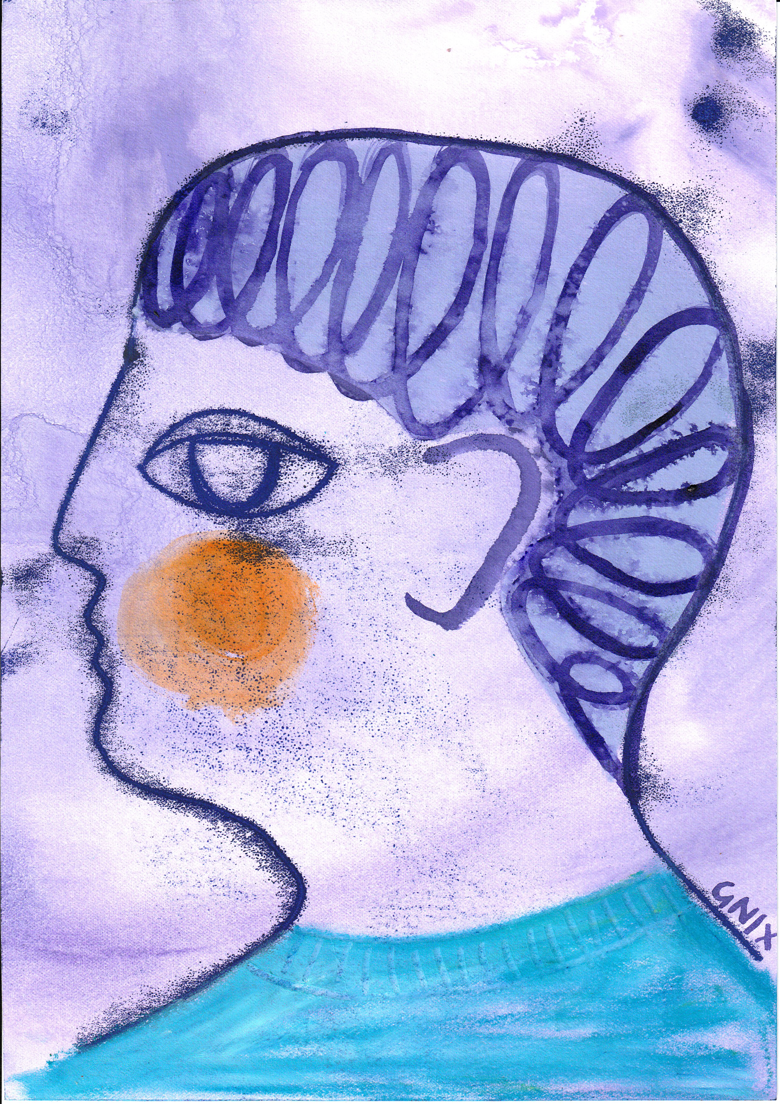 Purple Number 9: A4 Original Drawing:  The Rainbow Faces Project