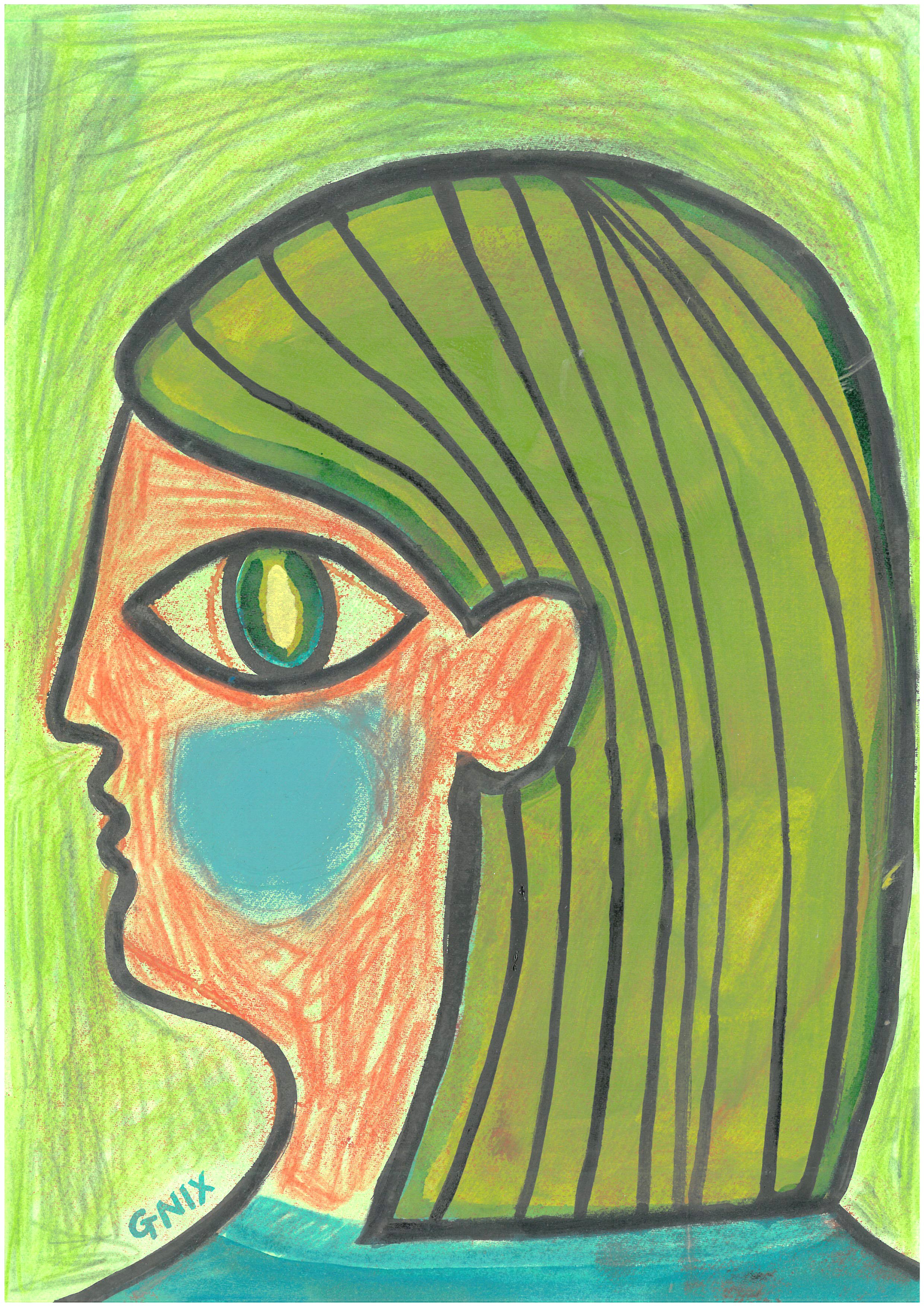 Green Number 11 : A4 Original Drawing:  The Rainbow Faces Project