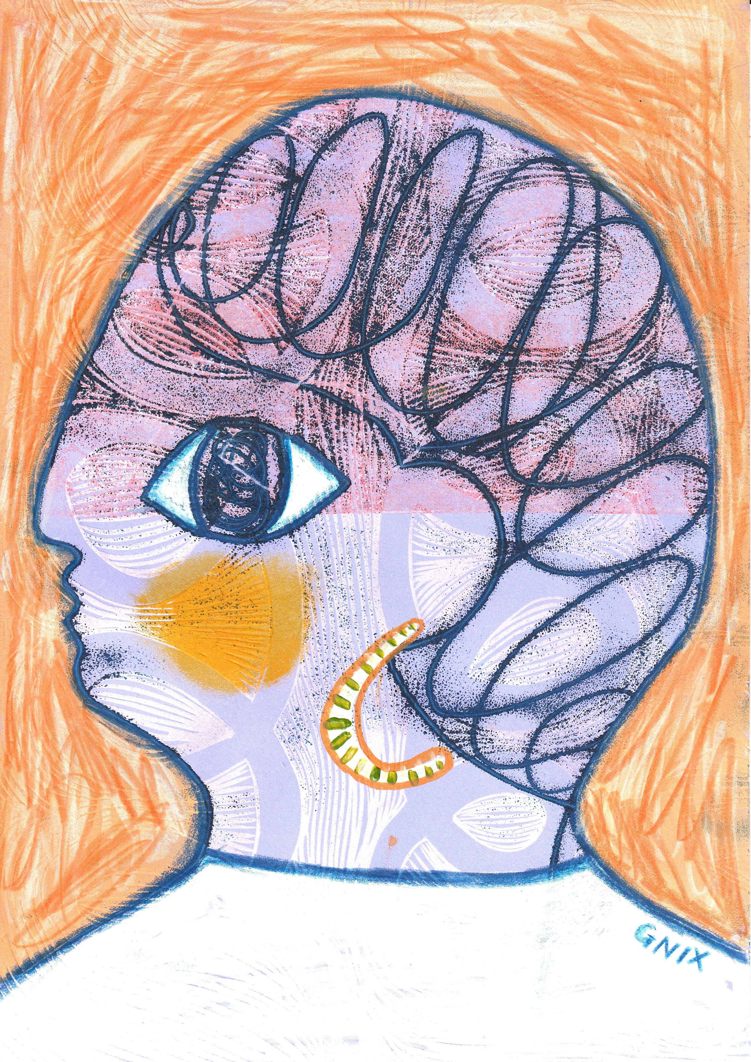 Purple Number 5: A4 Original Drawing:  The Rainbow Faces Project