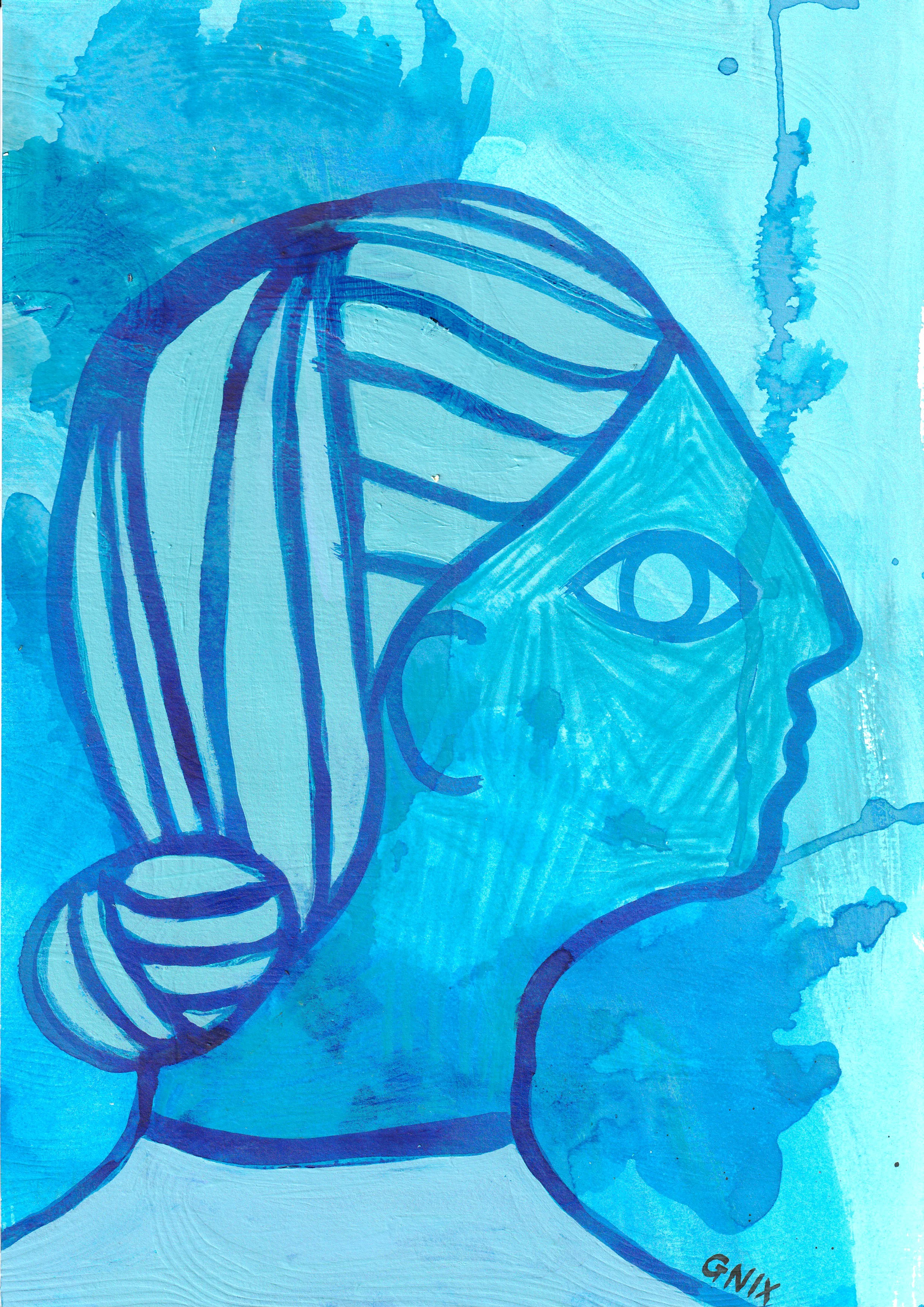 Blue Number 7: A4 Original Drawing:  The Rainbow Faces Project