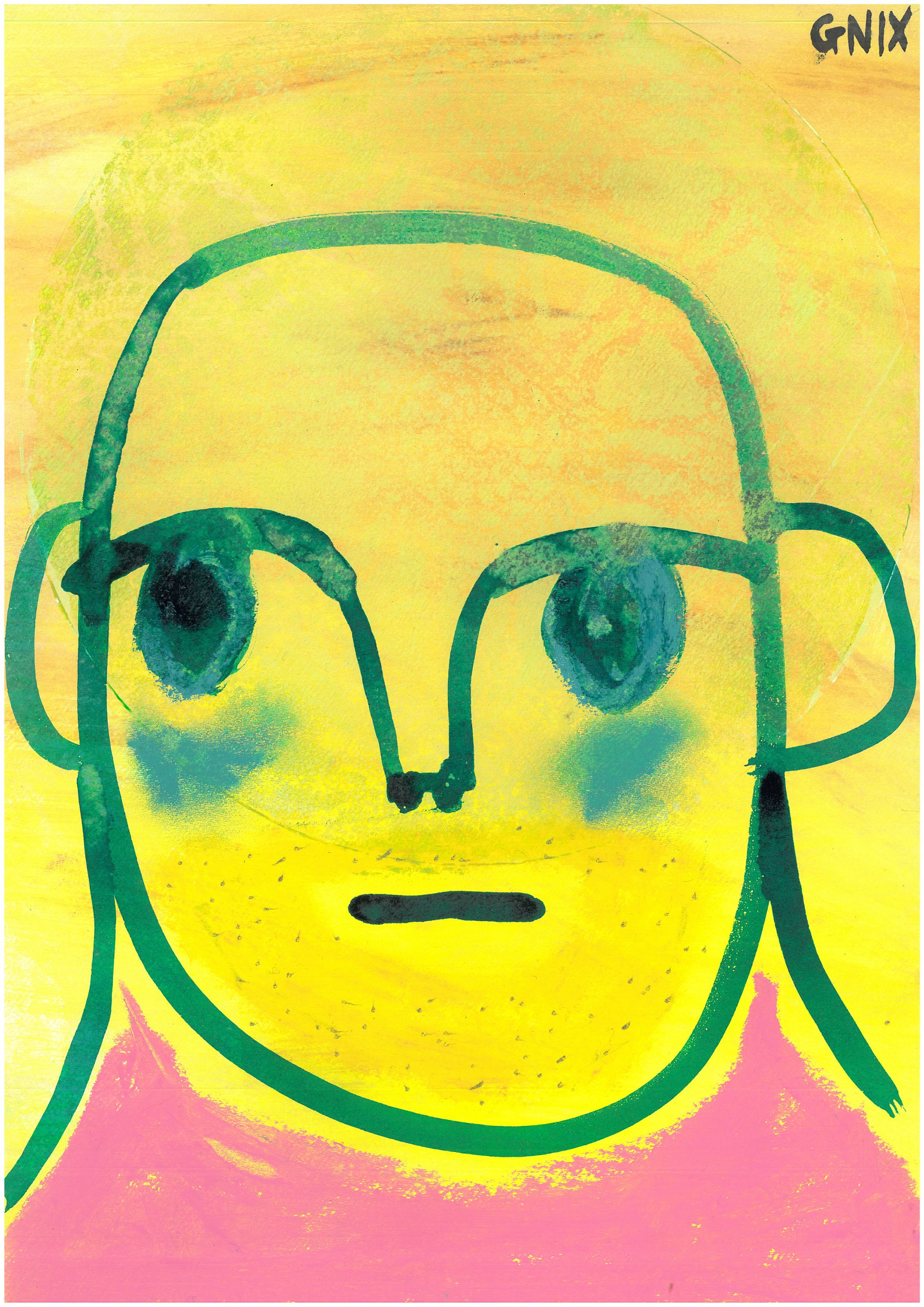 Yellow Number 7 : A4 Original Drawing:  The Rainbow Faces Project