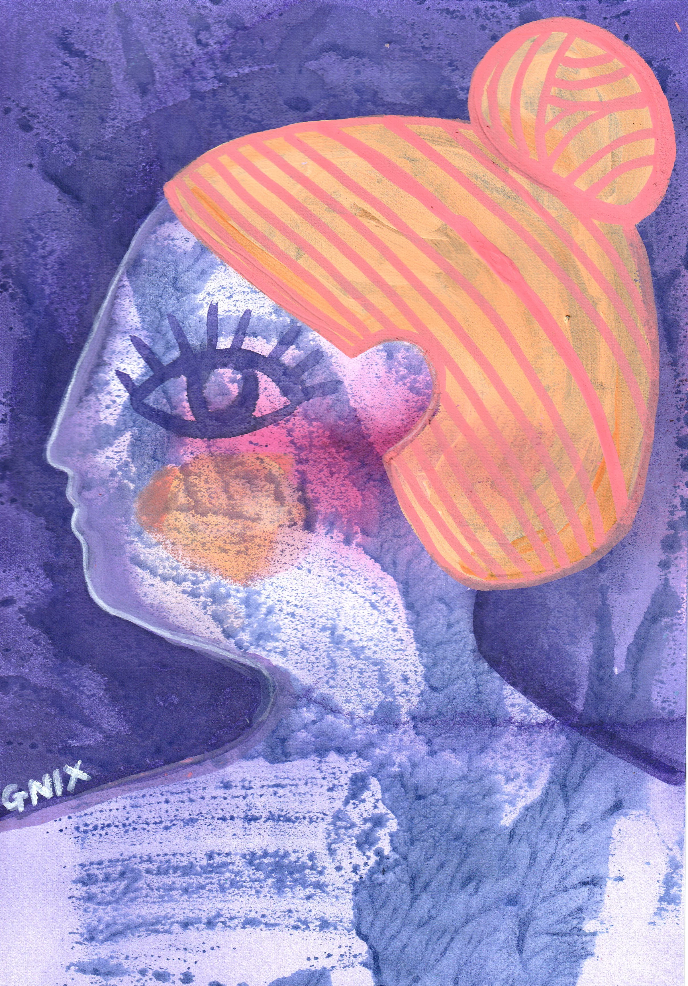 Purple Number 10: A4 Original Drawing:  The Rainbow Faces Project