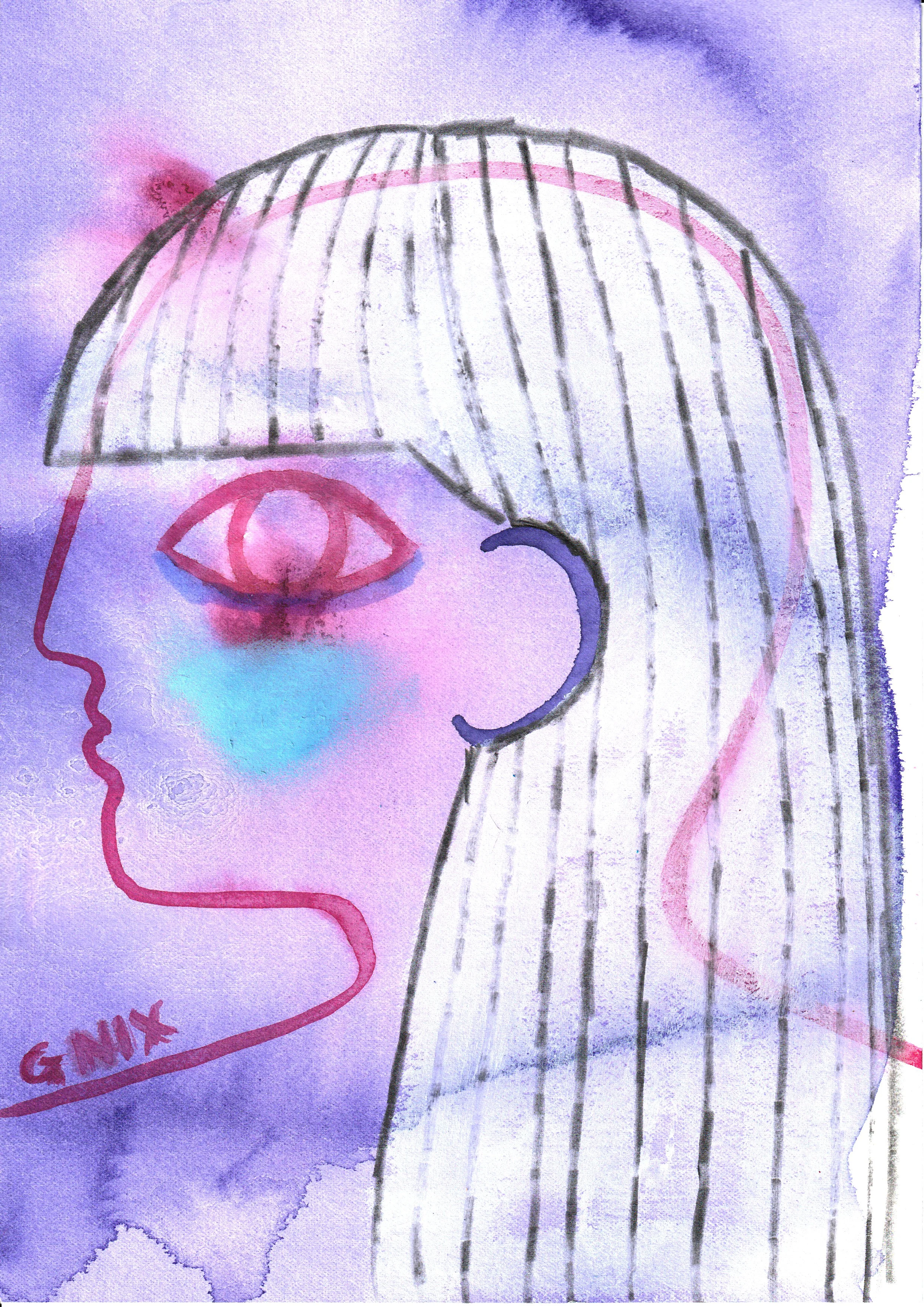 Purple Number 3: A4 Original Drawing:  The Rainbow Faces Project