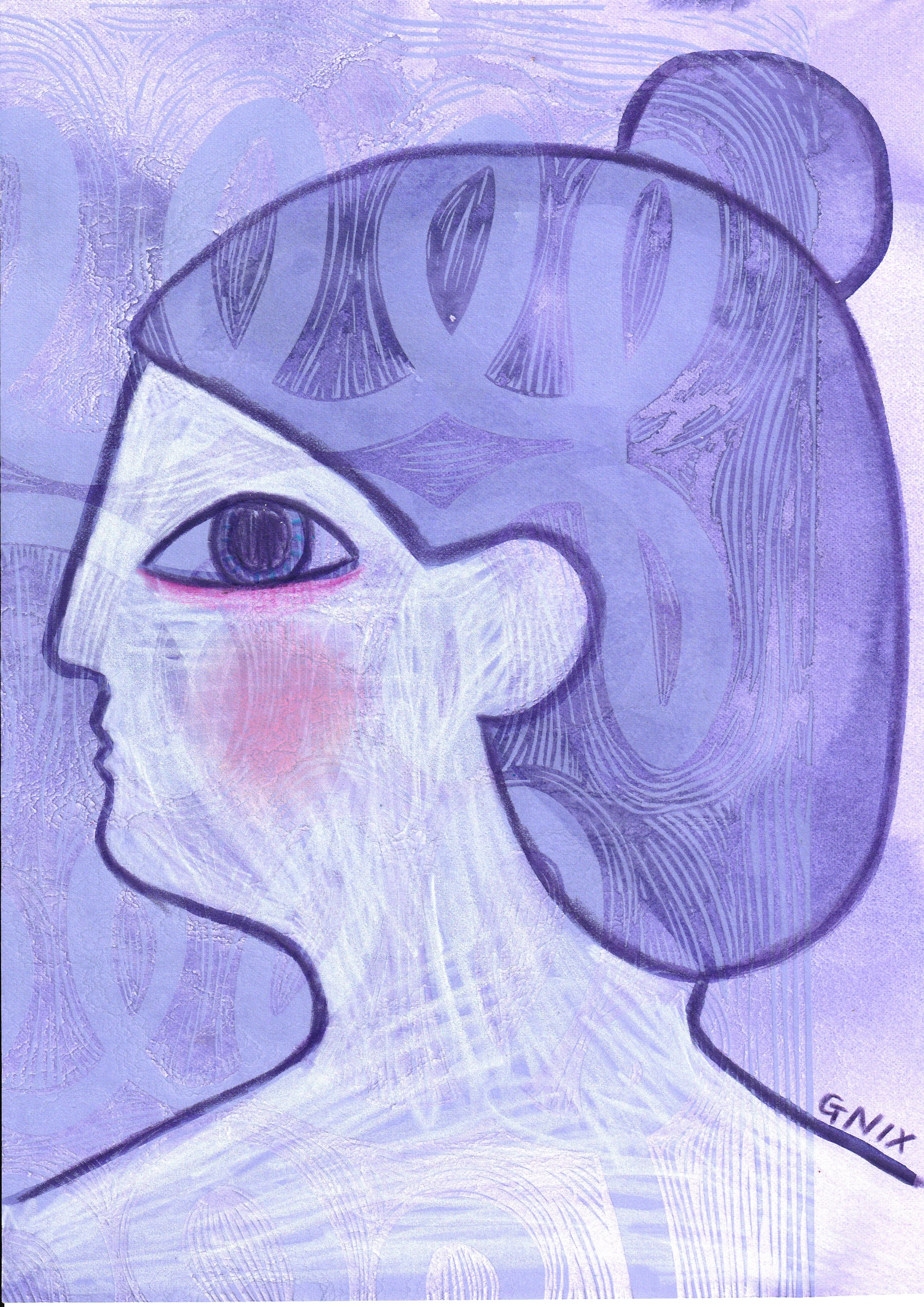 Purple Number 11: A4 Original Drawing:  The Rainbow Faces Project