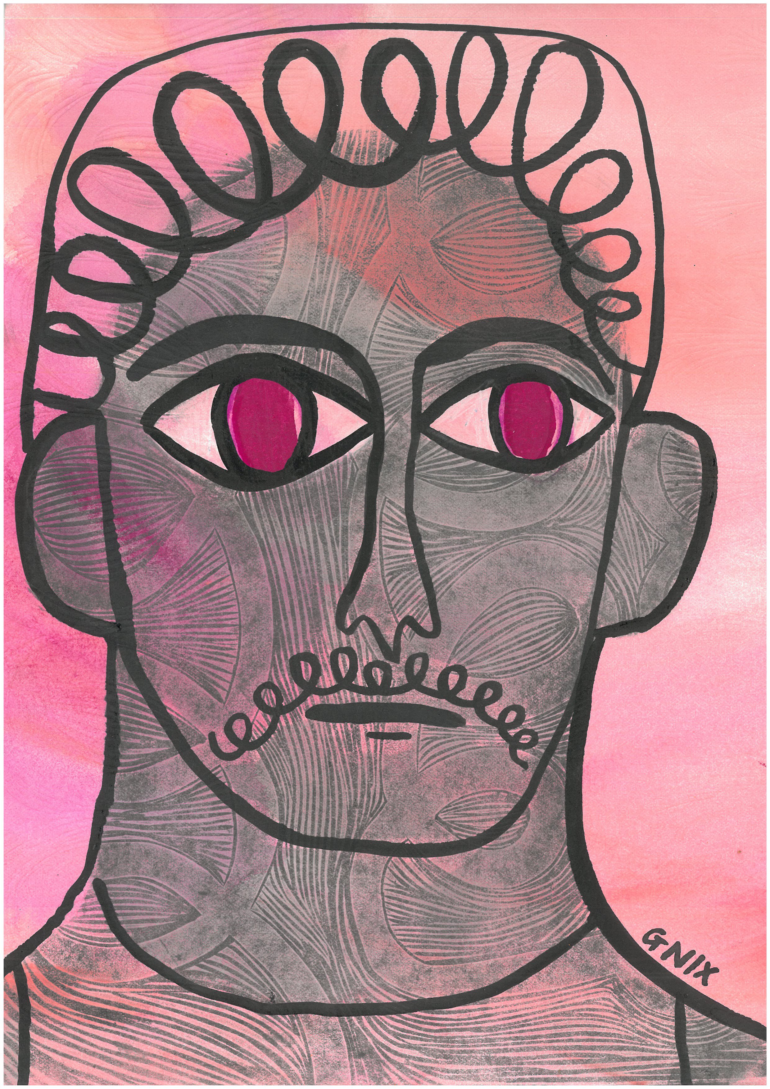 Pink Number 13 : A4 Original Drawing:  The Rainbow Faces Project