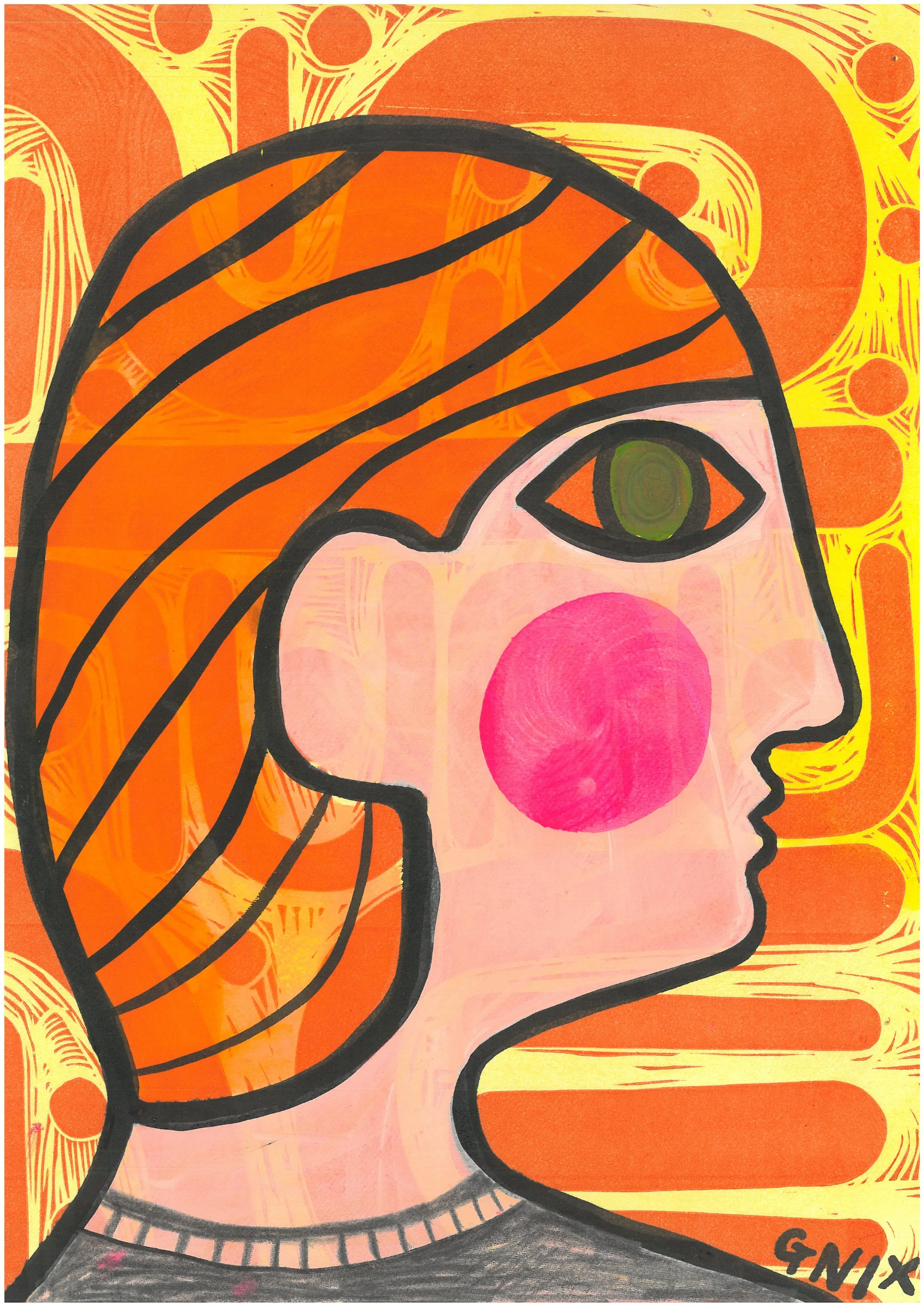 Orange Number 15 : A4 Original Drawing:  The Rainbow Faces Project