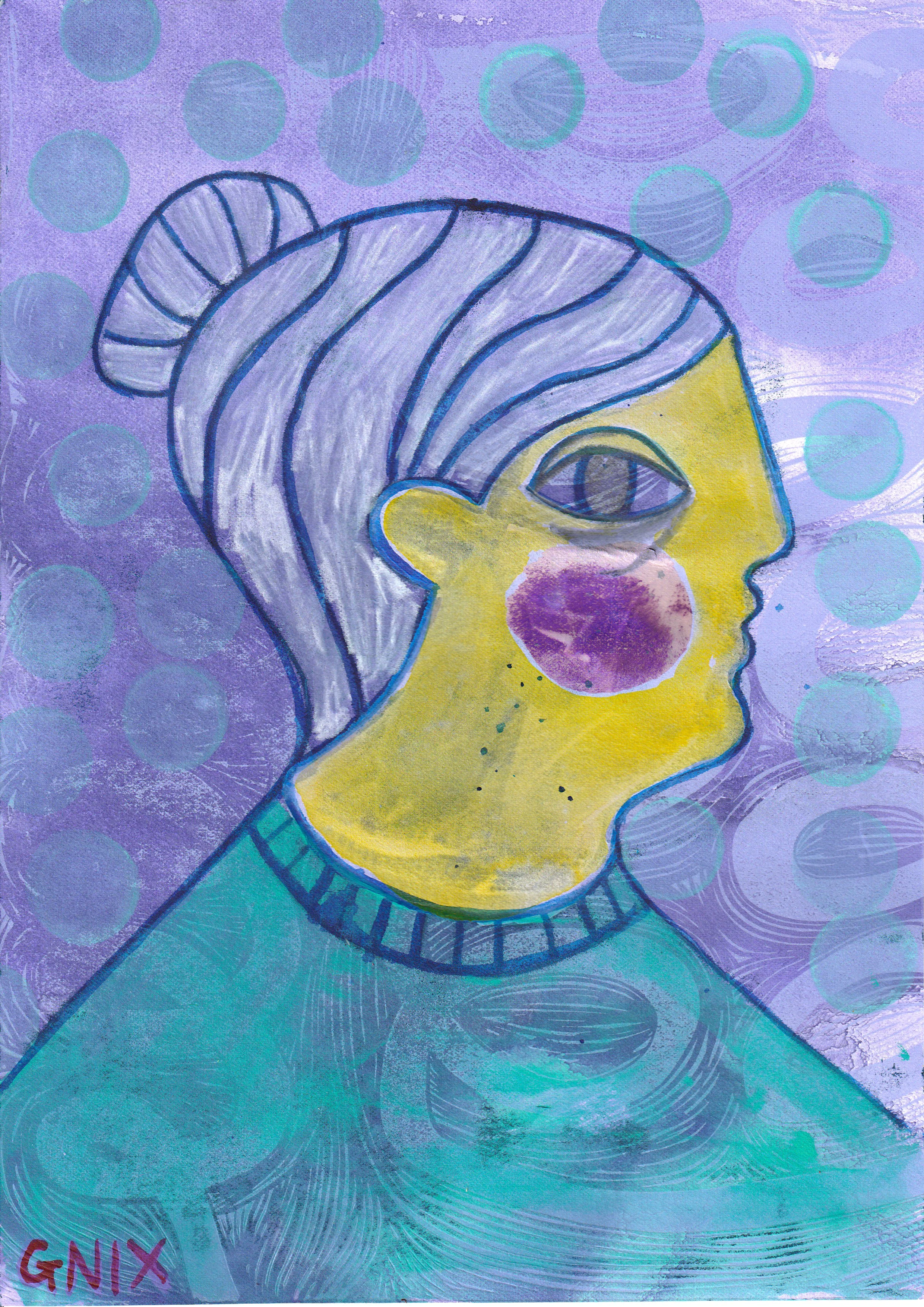 Purple Number 8: A4 Original Drawing:  The Rainbow Faces Project