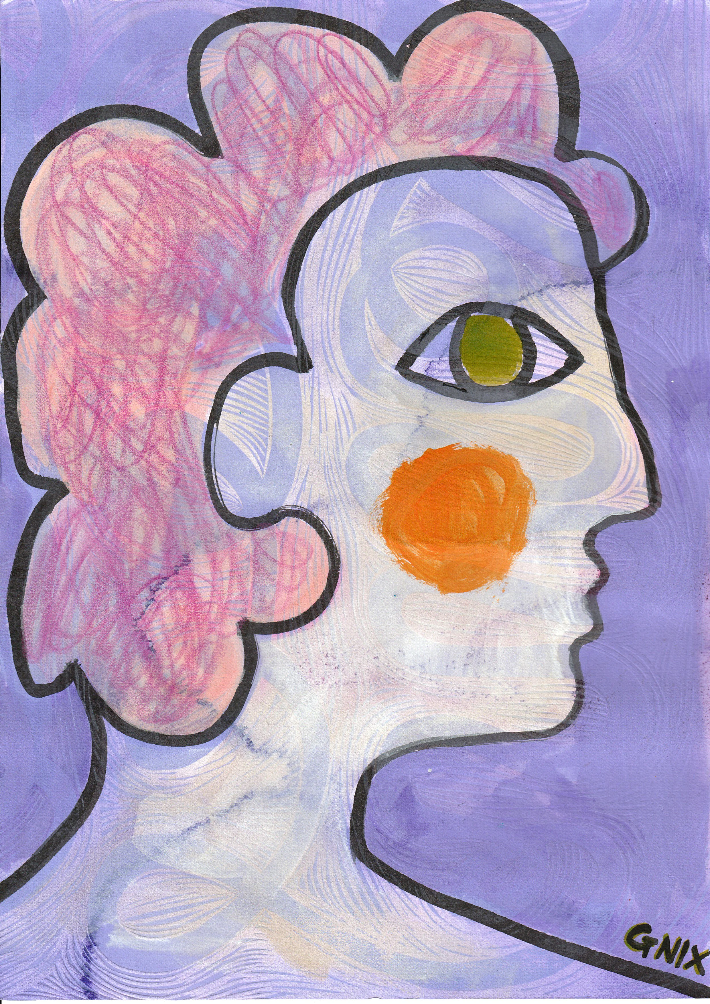 Purple Number 4: A4 Original Drawing:  The Rainbow Faces Project
