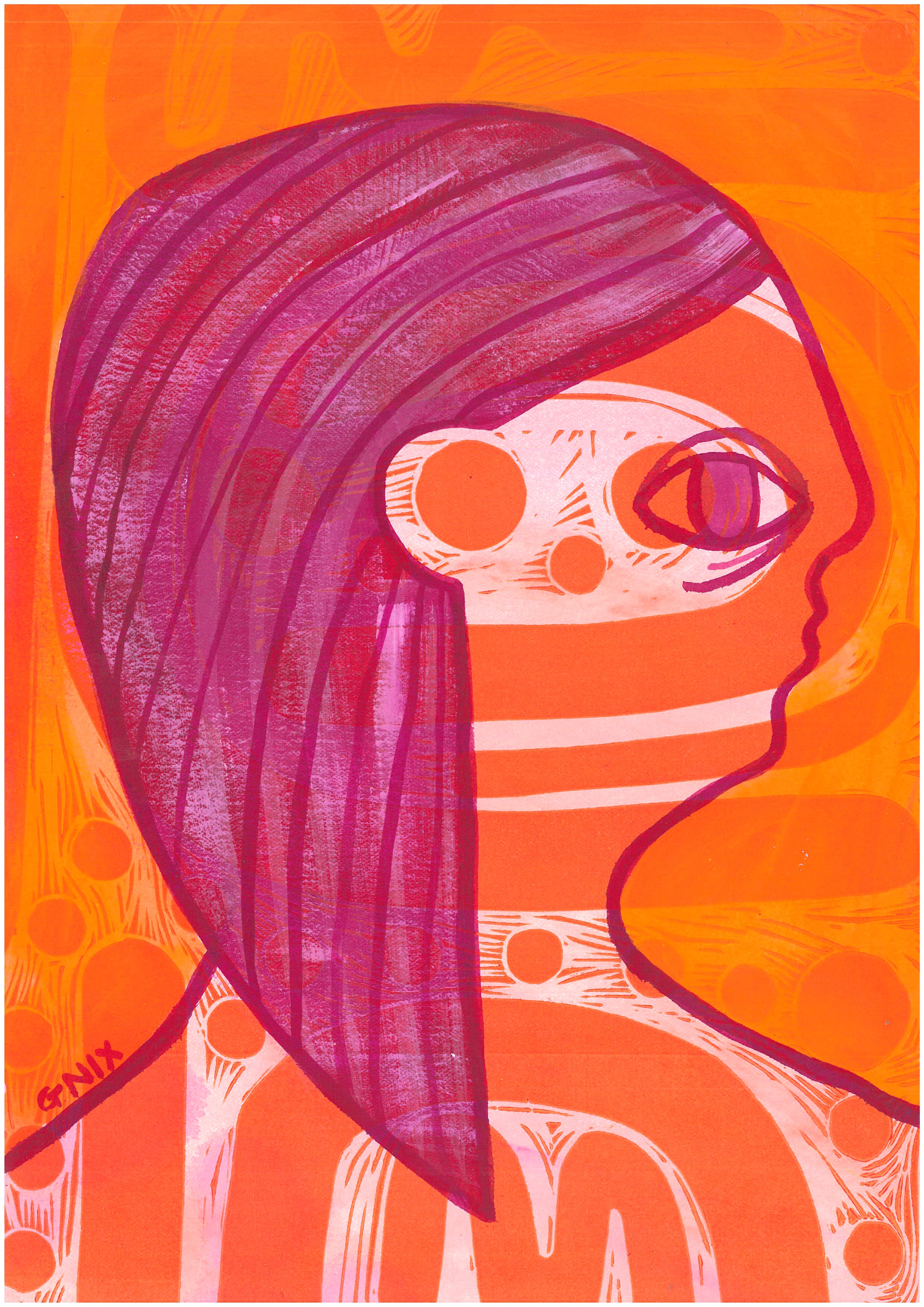 Orange Number 13 : A4 Original Drawing:  The Rainbow Faces Project
