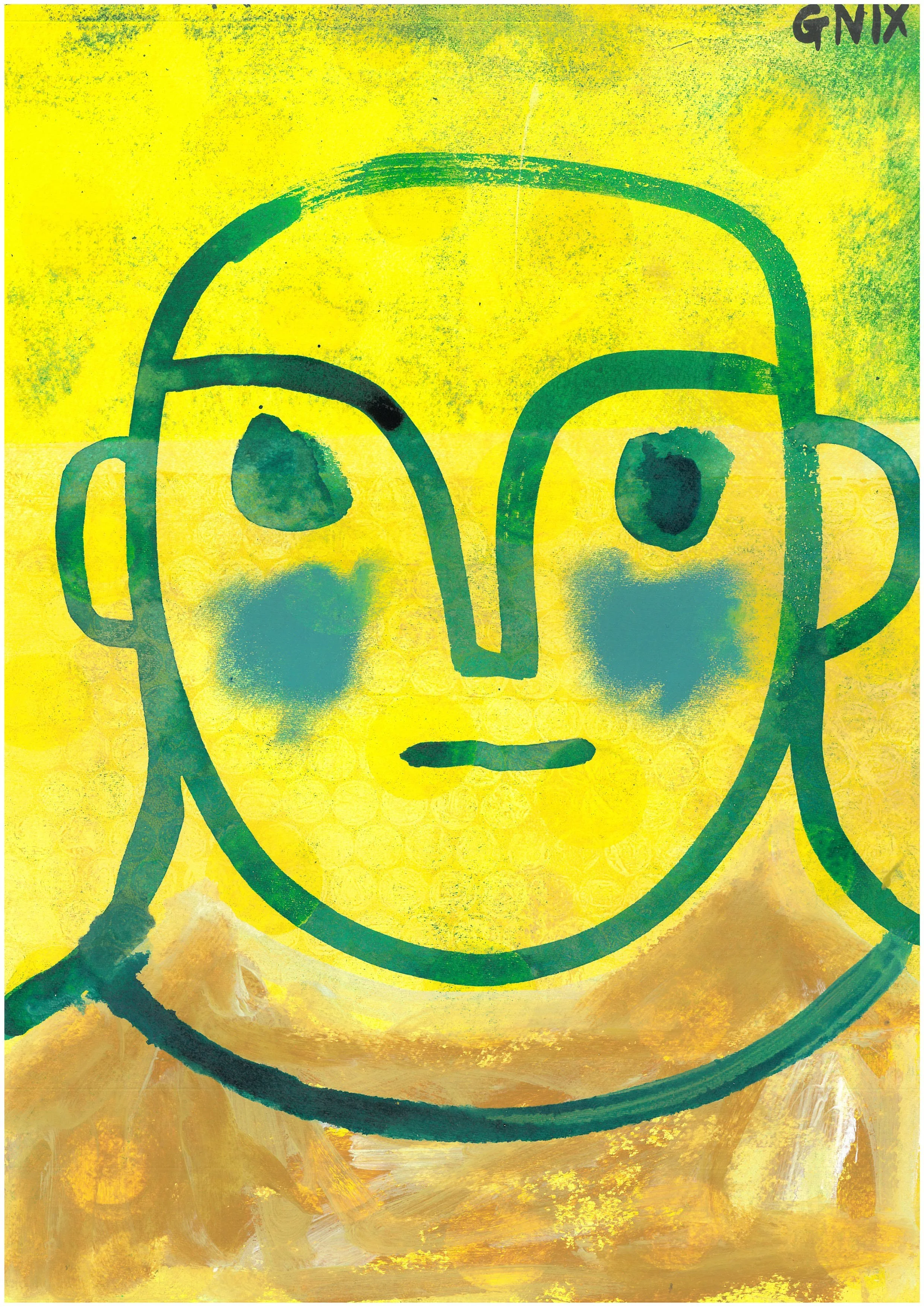 Yellow Number 15 : A4 Original Drawing:  The Rainbow Faces Project