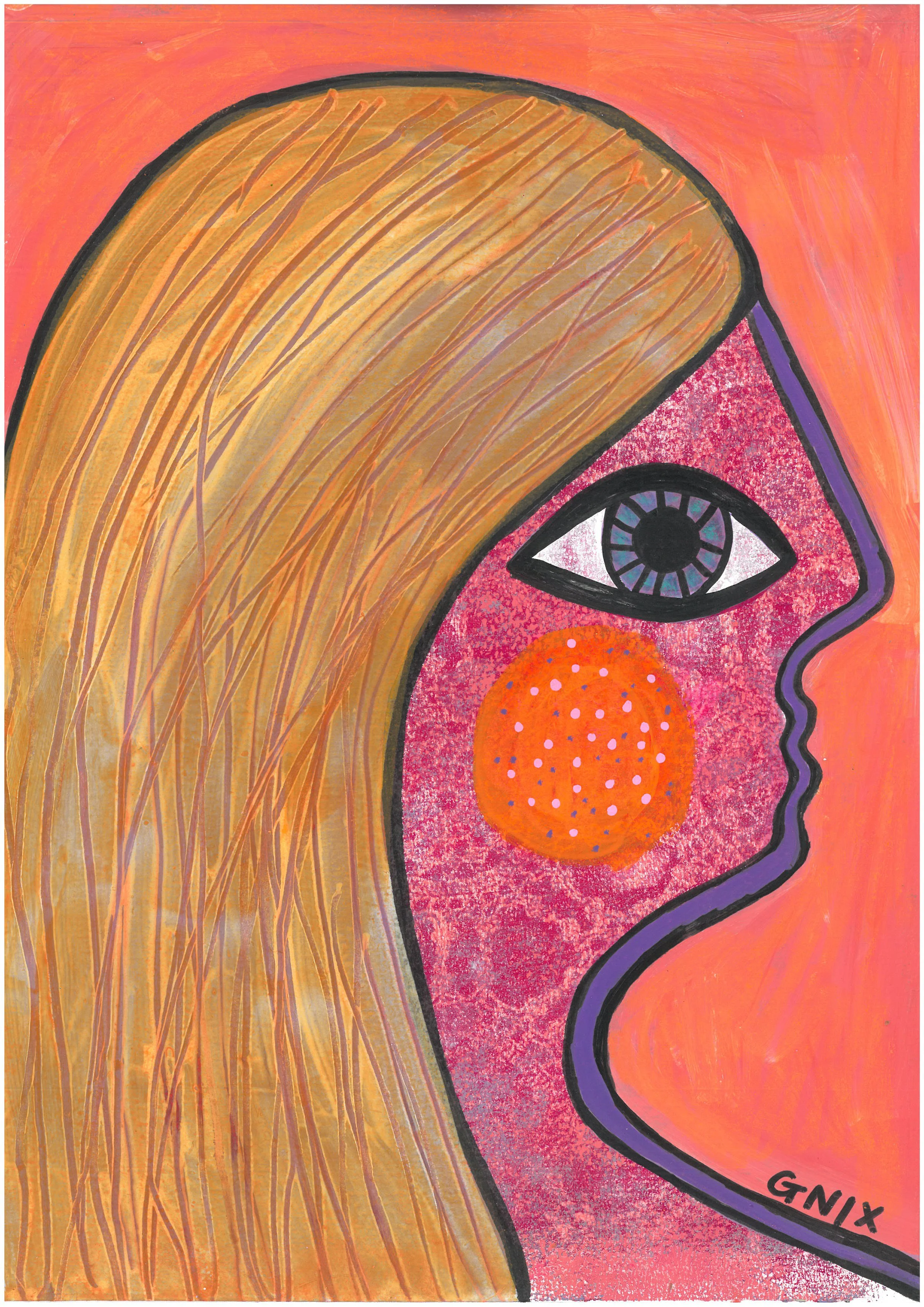 Pink Number 16 : A4 Original Drawing:  The Rainbow Faces Project