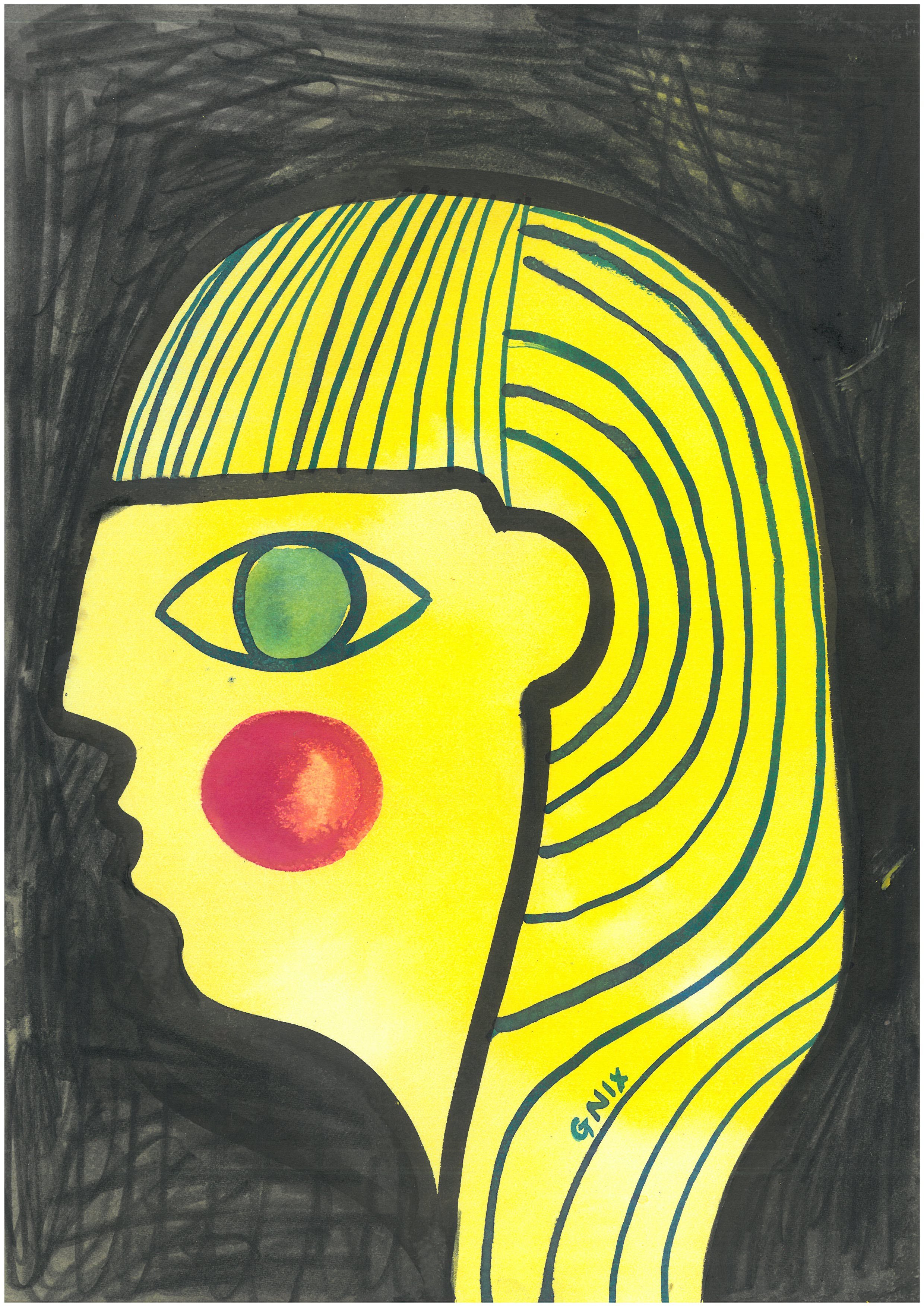 Yellow Number 12 : A4 Original Drawing:  The Rainbow Faces Project