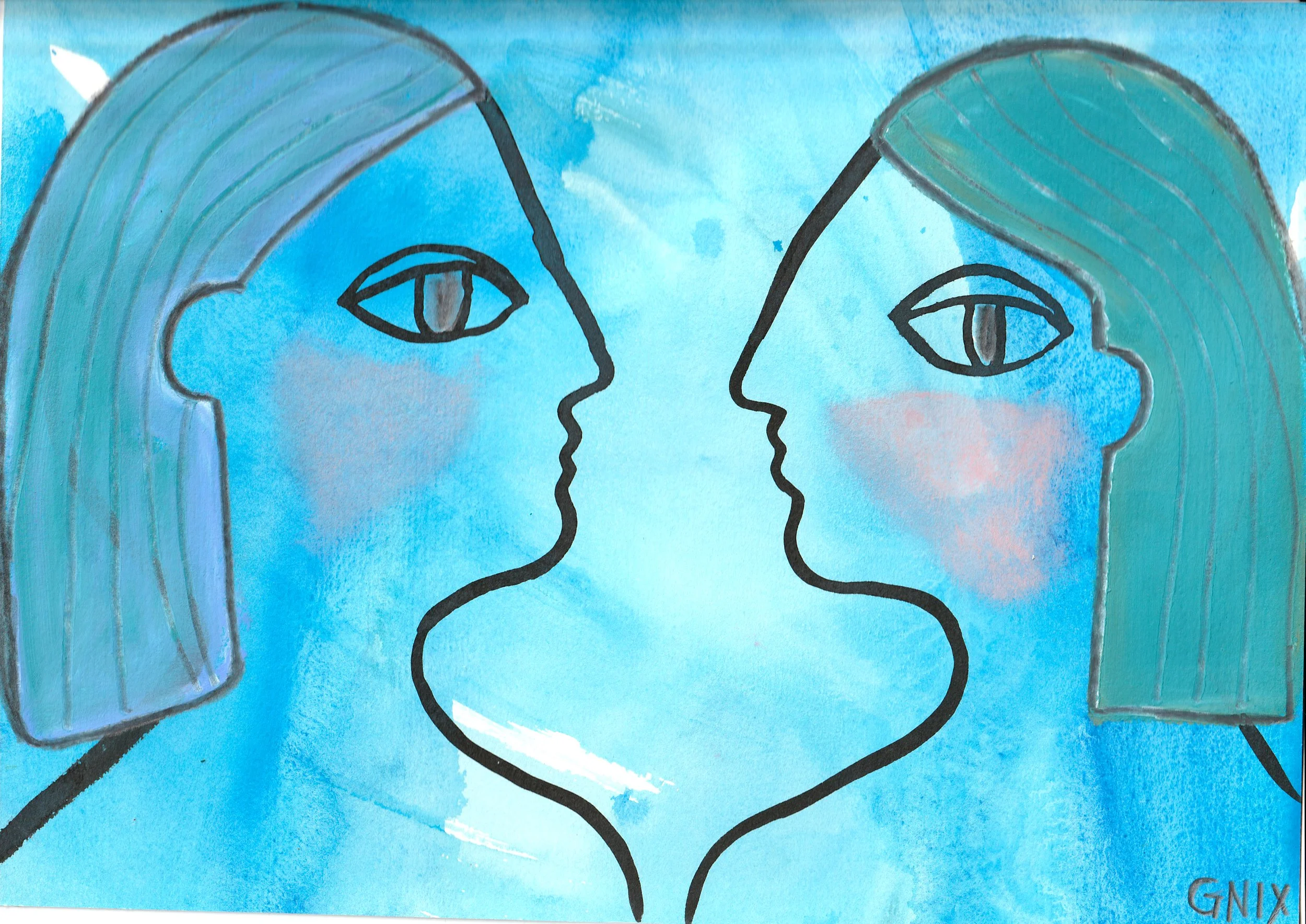 Blue Number 13: A4 Original Drawing:  The Rainbow Faces Project