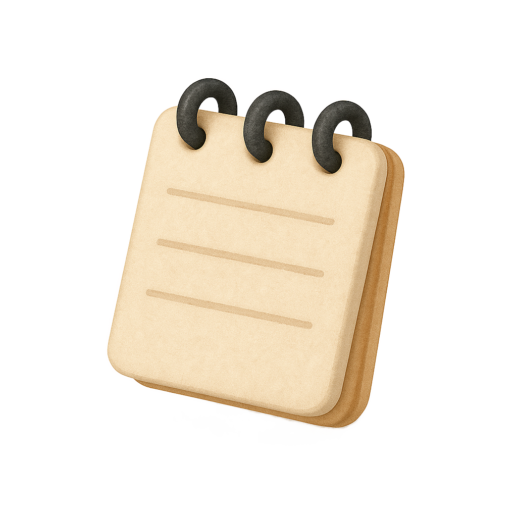 A spiral-bound notepad with three lines of text on a plain background