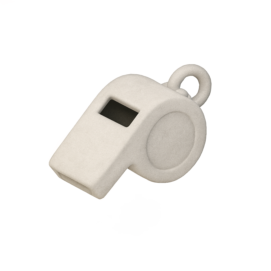 A white digital timer with a small digital display and a circular button on the side, placed against a plain background.