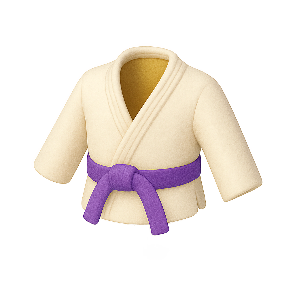 Cartoon-style white judo or karate gi with a purple belt.