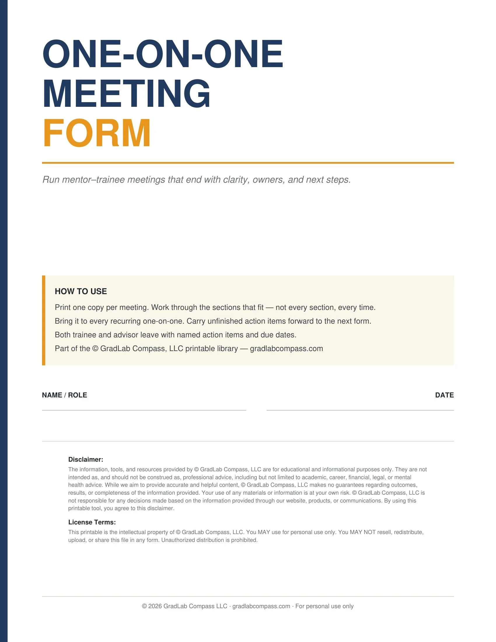 One-on-One Meeting Form