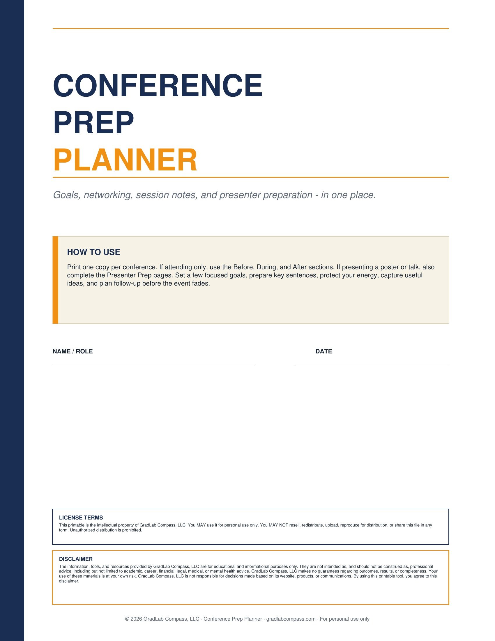 Conference Prep Planner