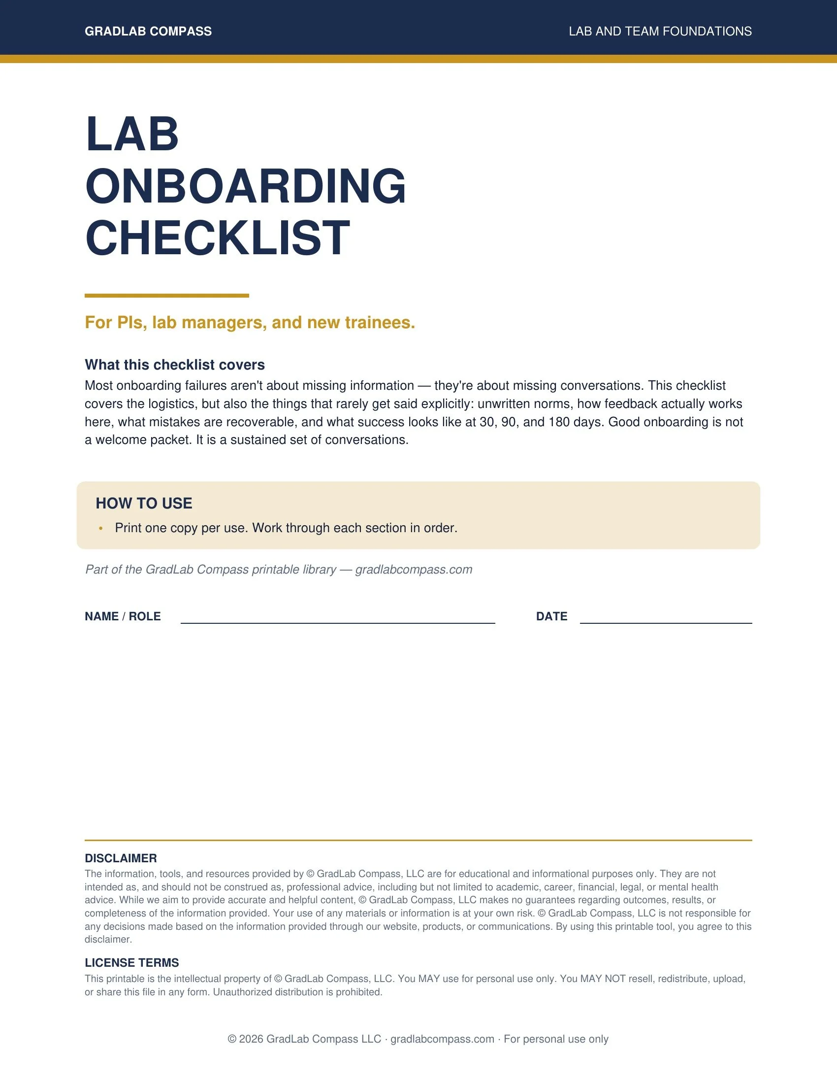 Lab Onboarding Checklist