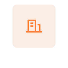Icon of a building, possibly a hotel or office, in orange on a light background.