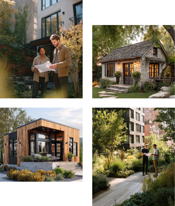 ADU construction planning and completed backyard cottage examples in NYC