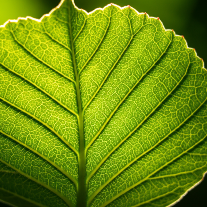 Close-up of a green leaf showing detailed vein structure and texture.