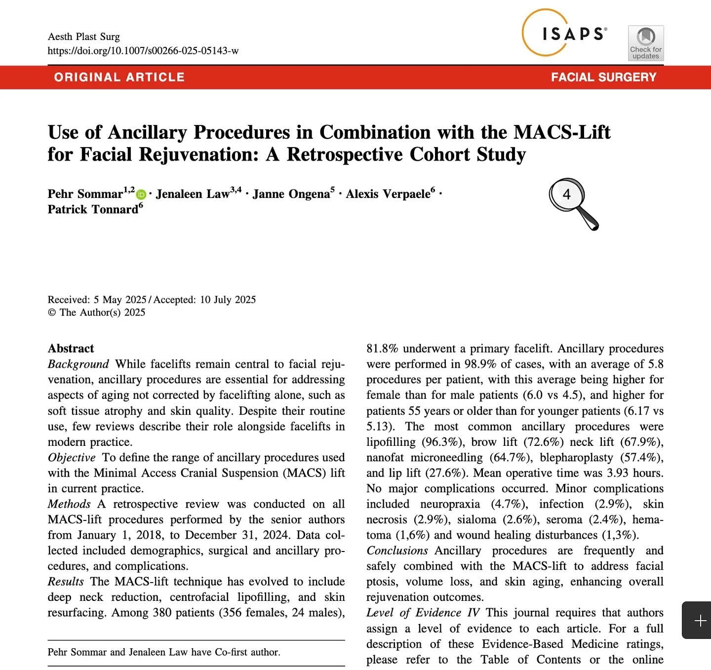 I recently co-authored an article with world-renowned facelift surgeons, Dr Tonnard &amp; Dr Verpaele (@tonnardverpaele) on how complementary procedures can enhance facelift results.

Here&rsquo;s what we found in our study of 380 patients who had a 