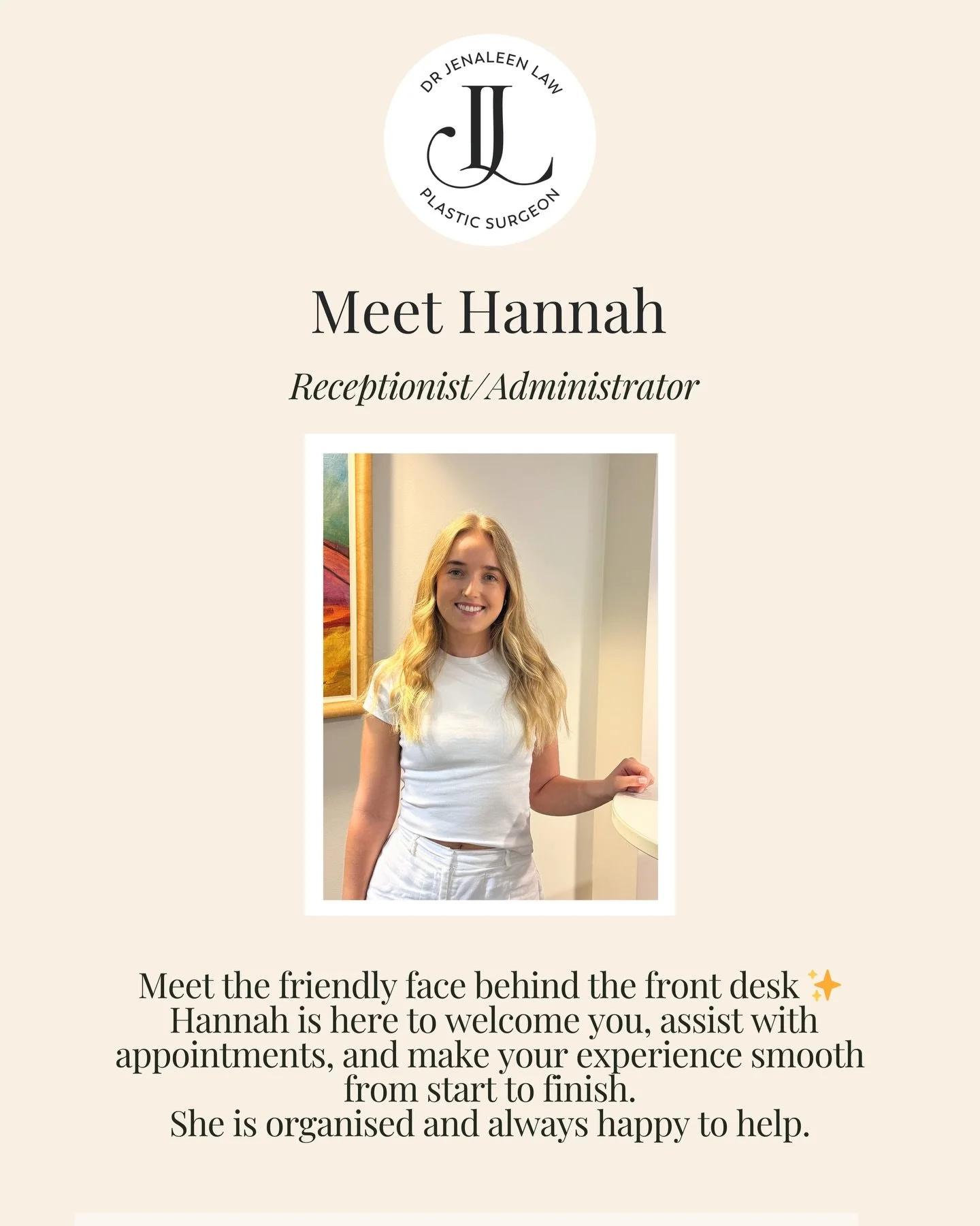 Meet the friendly face behind the front desk at Darlinghurst and Bankstown 💫 

Dr Jenaleen Law
Specialist Plastic &amp; Reconstructive Surgeon
AHPRA Registration MED0001775113
#plasticsurgeonsydney