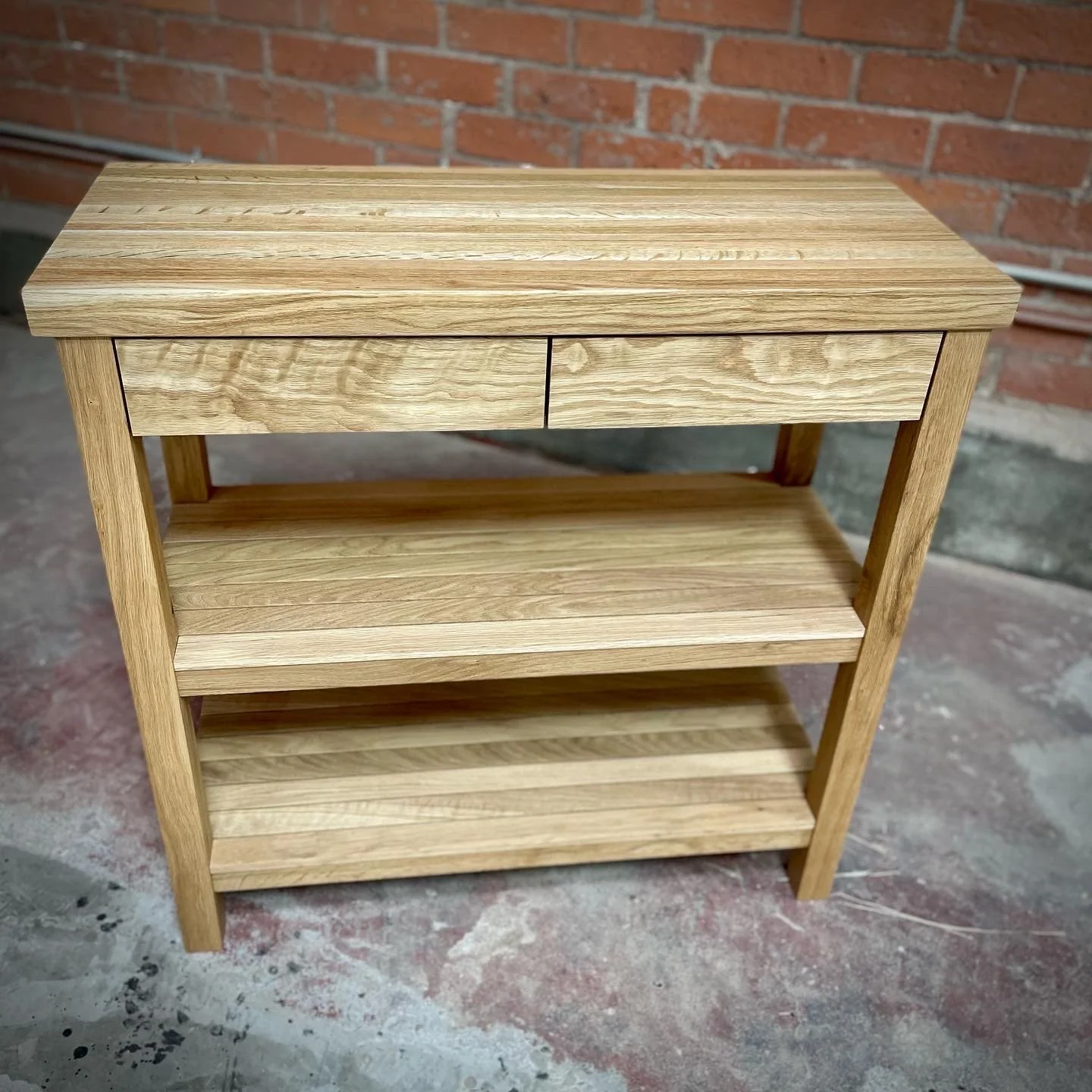 solid white oak kitchen island, with butcher block top
