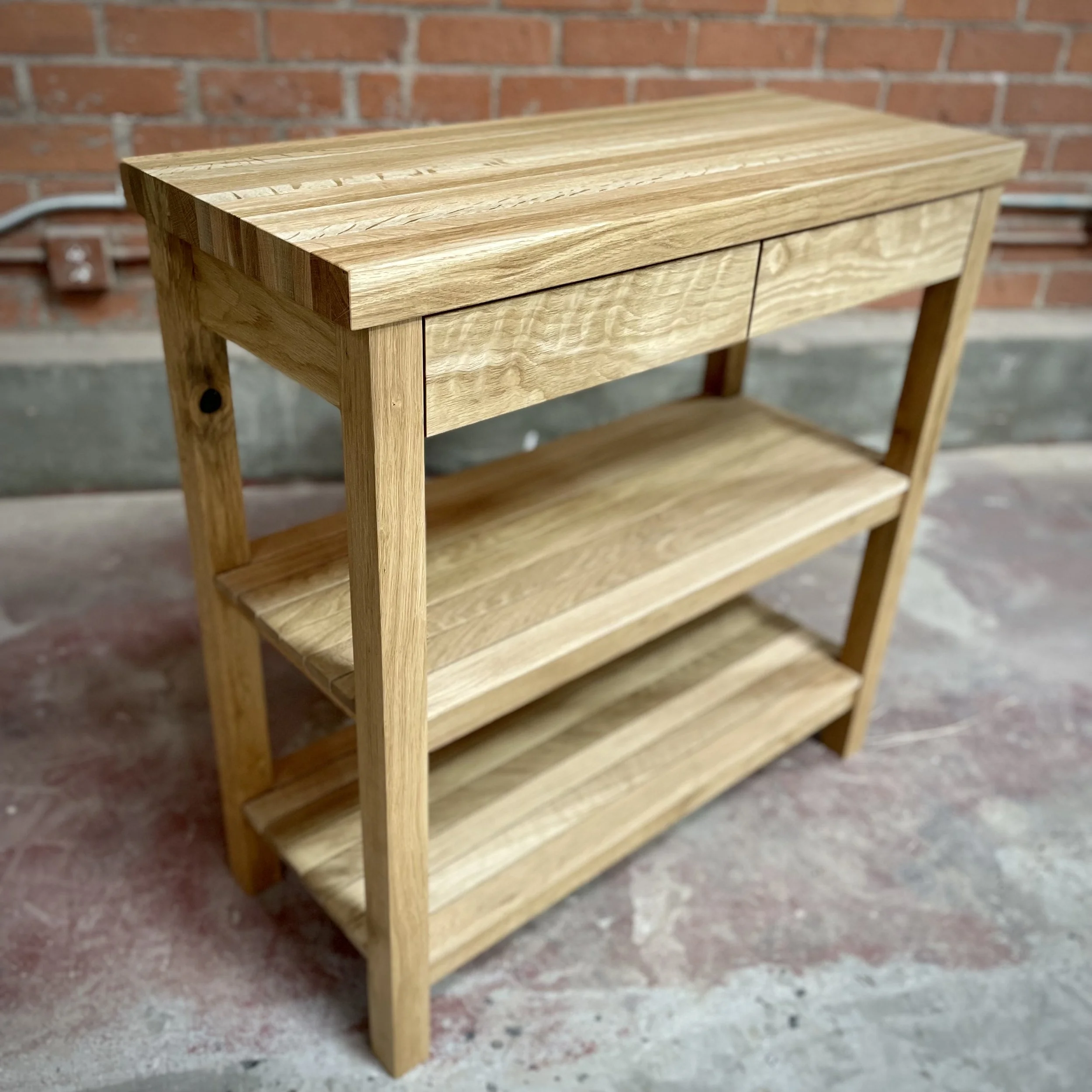 solid white oak kitchen island, with butcher block top
