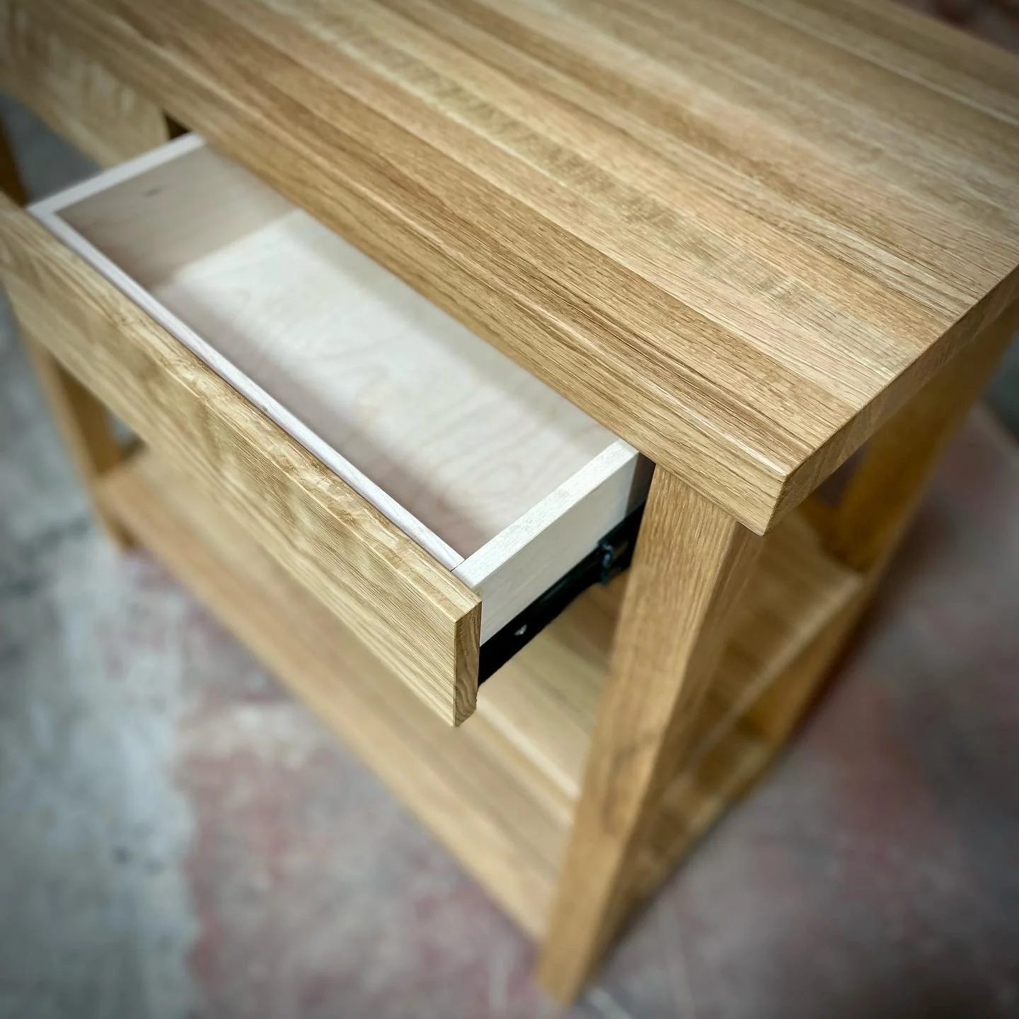 solid white oak kitchen island, with butcher block top