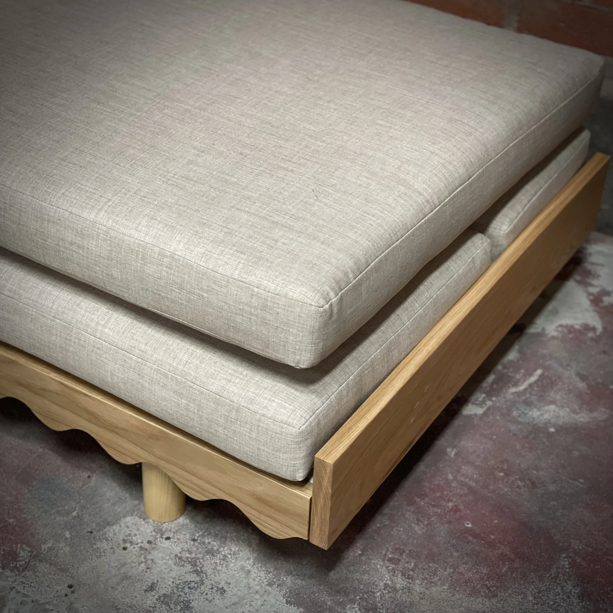 Wave in white oak with poplar slats - cushions