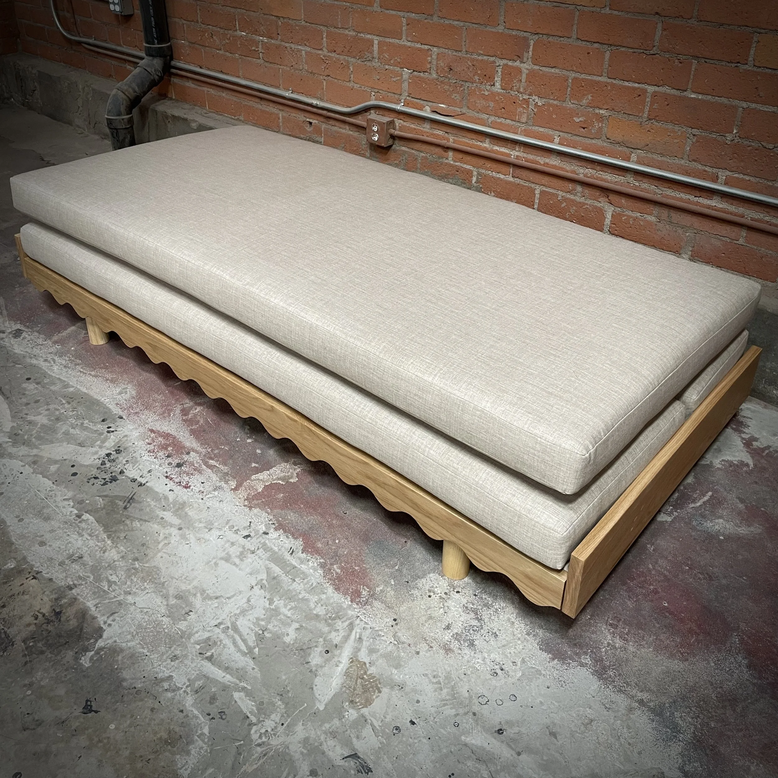 Wave in white oak with poplar slats - cushions