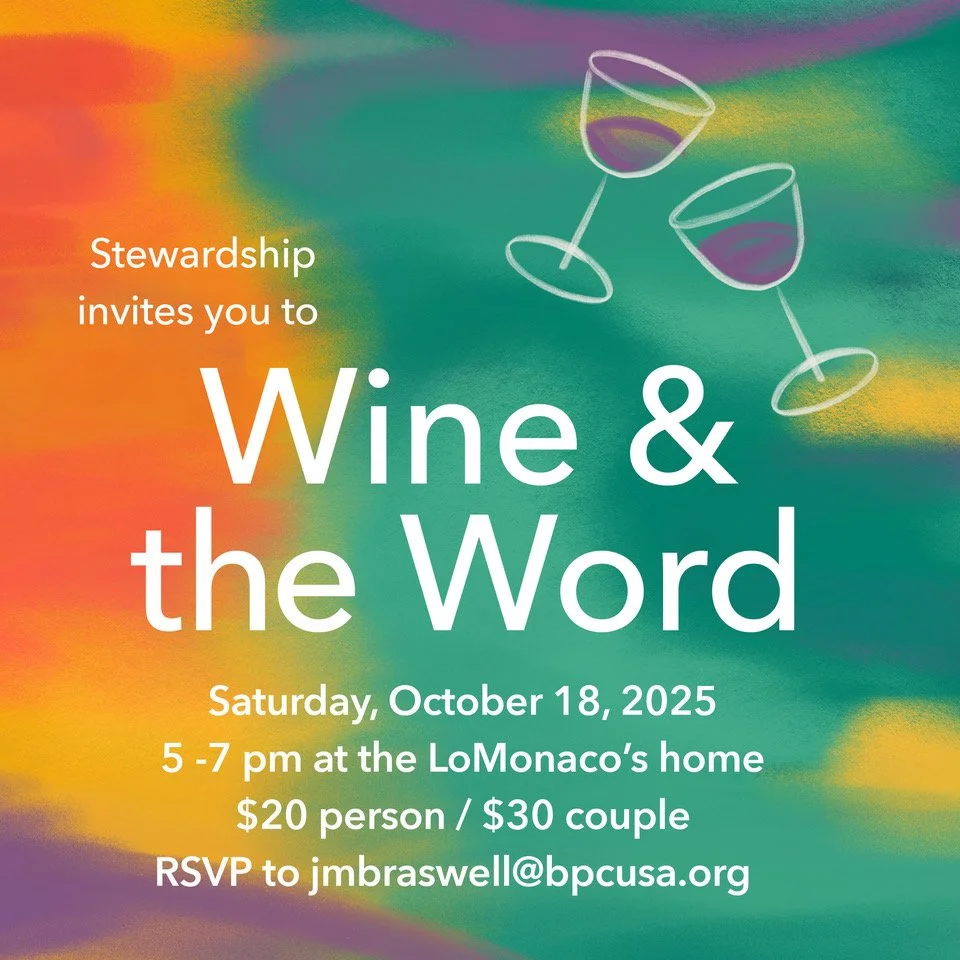 A colorful abstract background with text about a wine and word event. It features two outline illustrations of wine glasses with red wine.