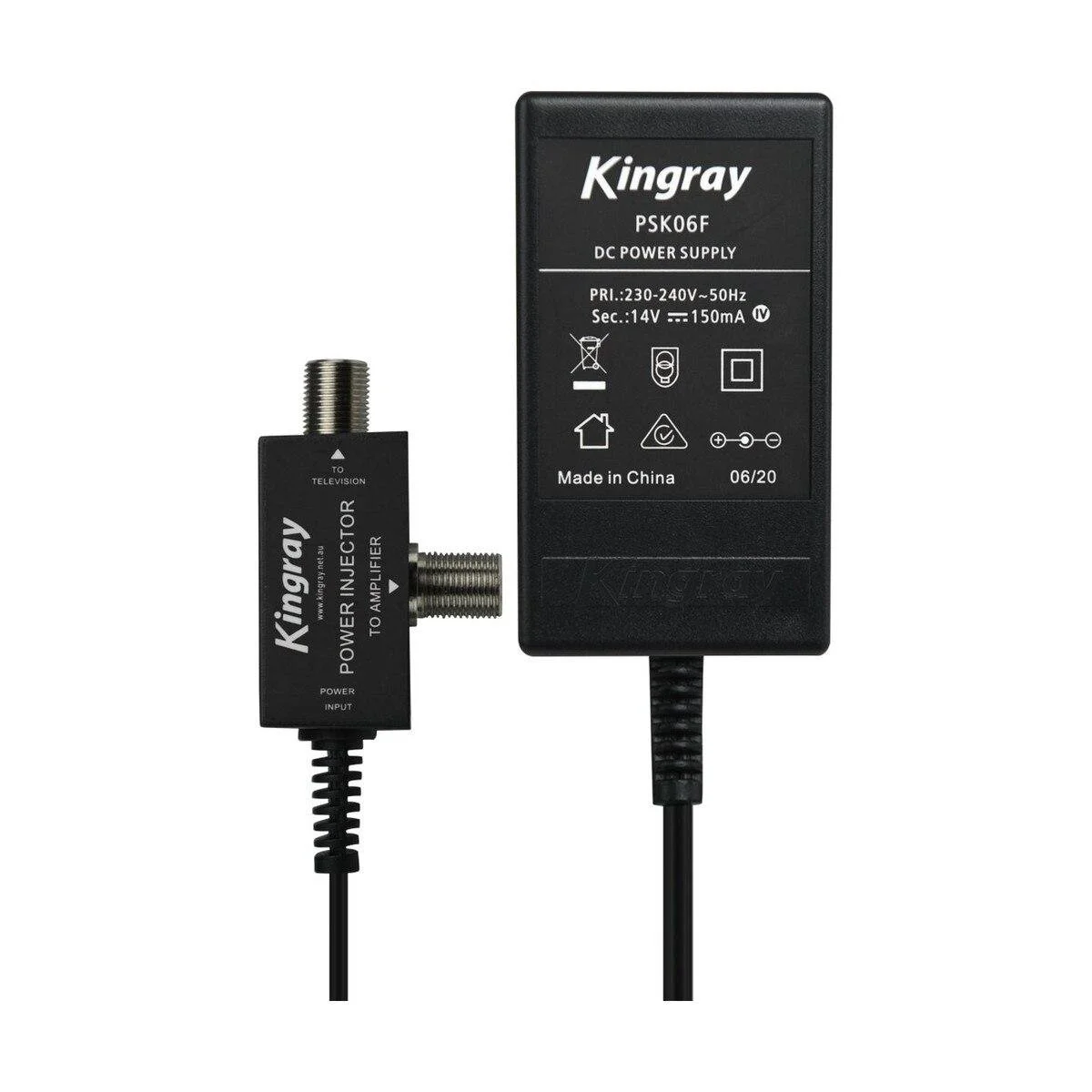 Kingray “F Type” Power source for Kingray Amplifiers. – 14v DC 150mA Plug with “F type” connection