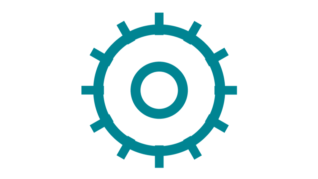 A blue gear icon with a smaller gear-like circle inside it on a black background.