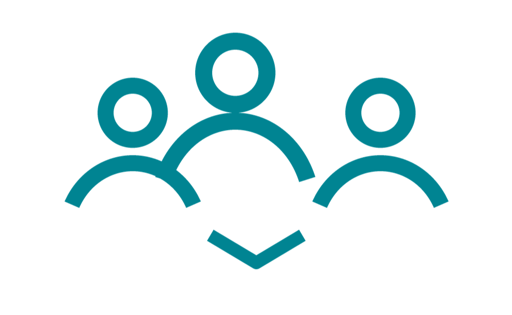 Icon of three connected people with a heart symbol.