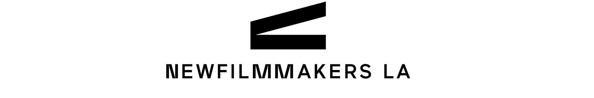 Logo for NewFilmmakers LA featuring a stylized black film strip and the words "NEW FILMMAKERS LA" in black text.