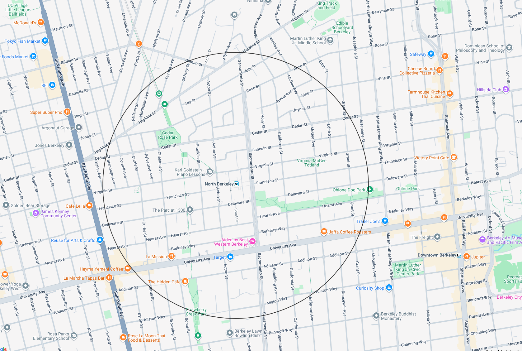 SB79 half mile radius from Berkeley Bart