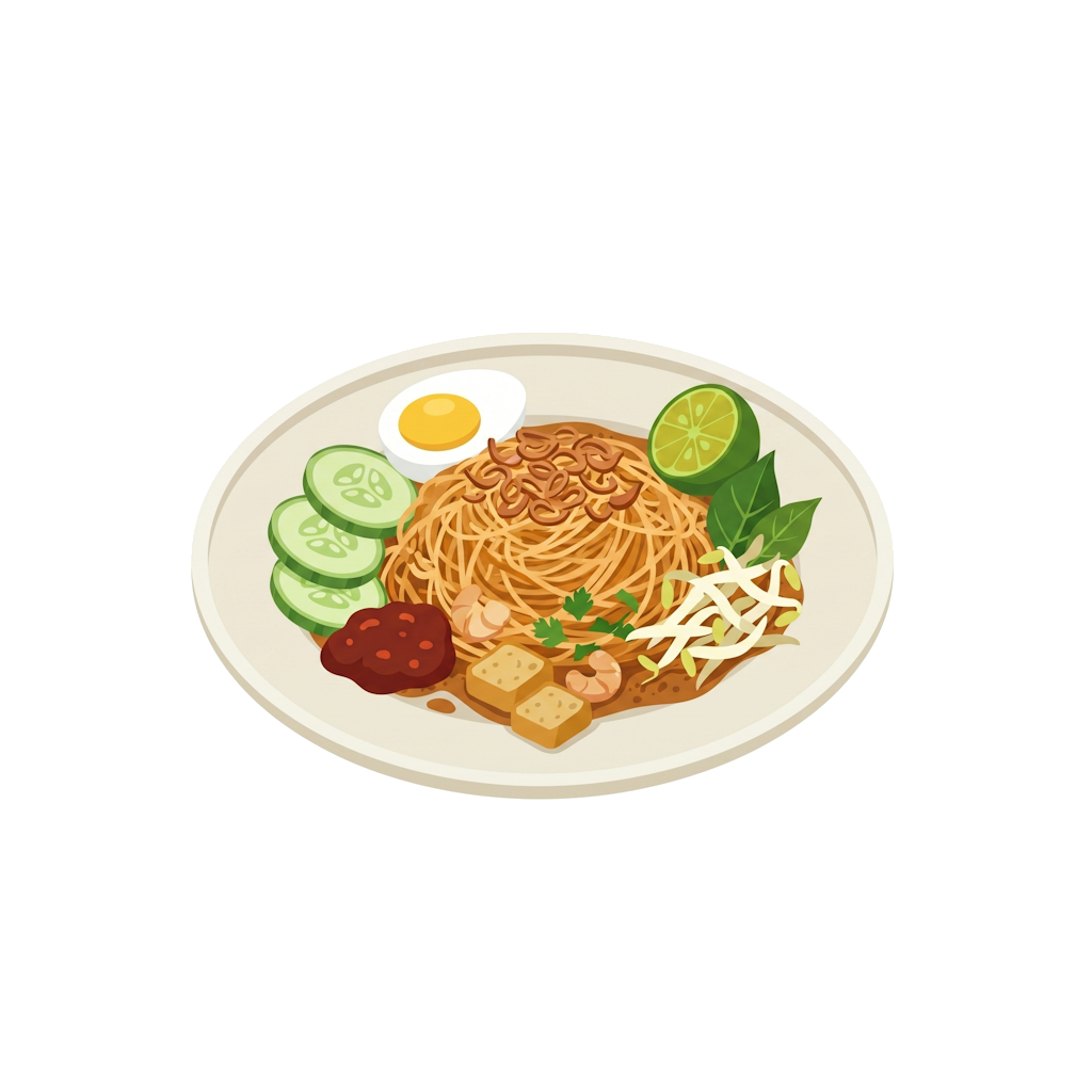 Plate of spaghetti with garnishes including sliced cucumber, half lime, chopped cilantro, bean paste, and a boiled egg