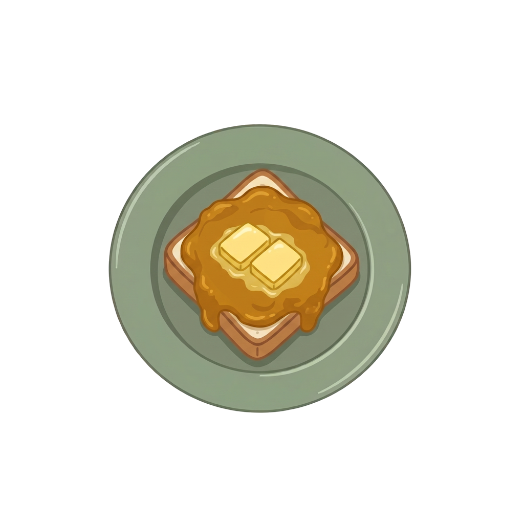 Toasted bread with butter and honey on a green plate.