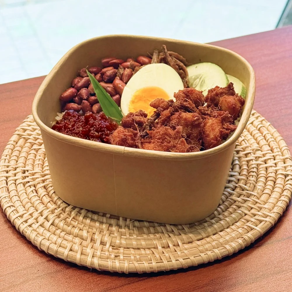 Nasi Lemak with crispy spiced ayam berempah and signature sambal at LemakBox Petaling Street Chinatown