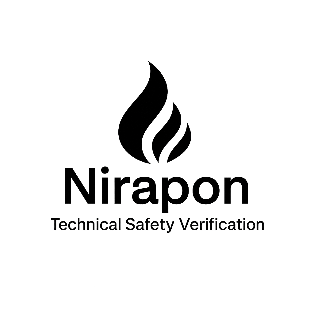 Niraporn technical safety verification logo featuring a stylized flame icon.