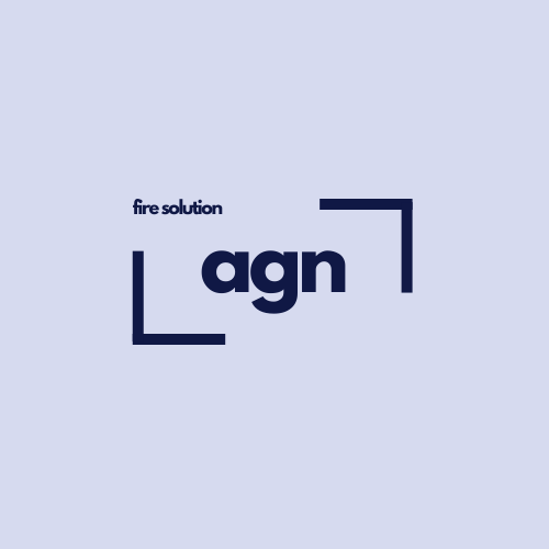 Logo mit der Bezeichnung 'agn' und dem Slogan 'fire solution' auf hellblauem Hintergrund.