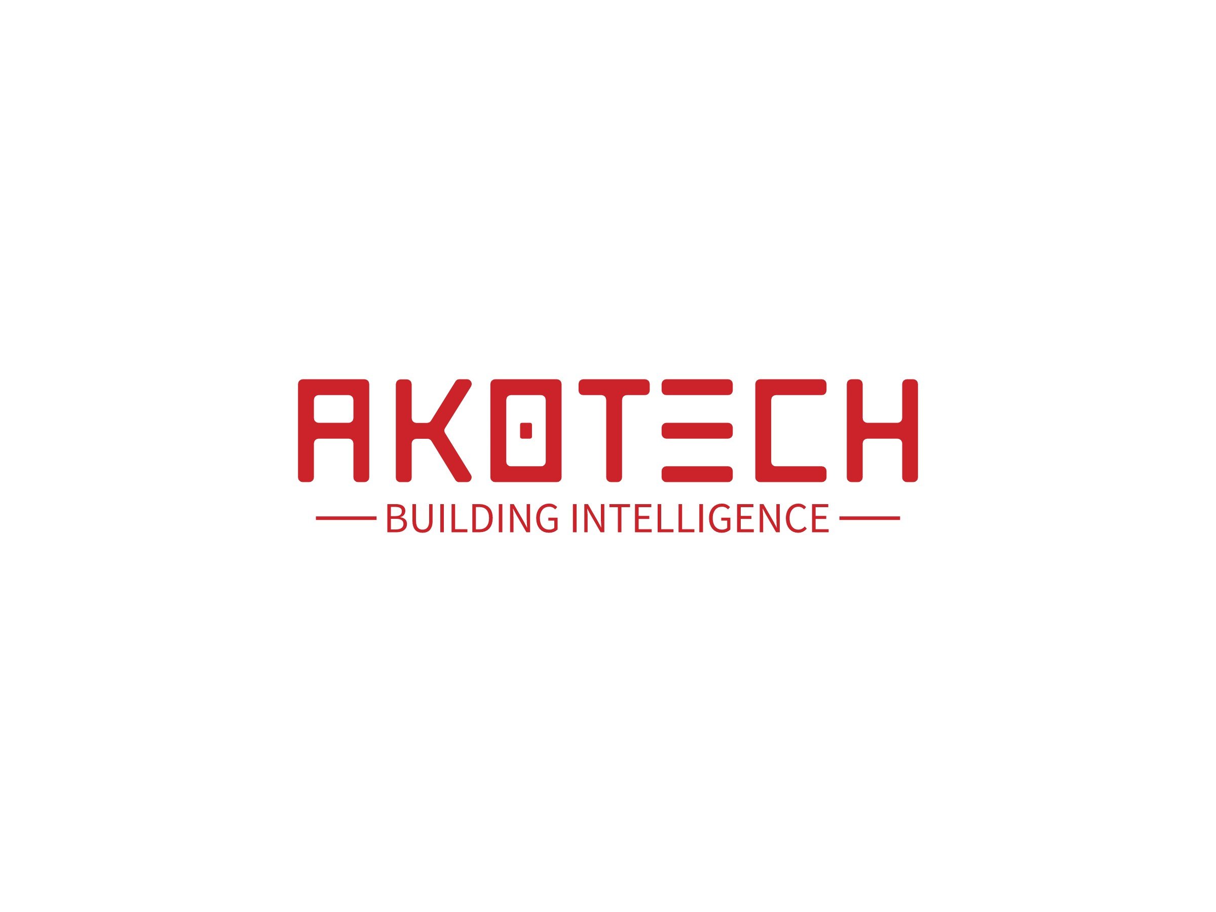 Logo von AKOTECH mit dem Slogan 'Building Intelligence' in roter Schrift auf weißem Hintergrund.