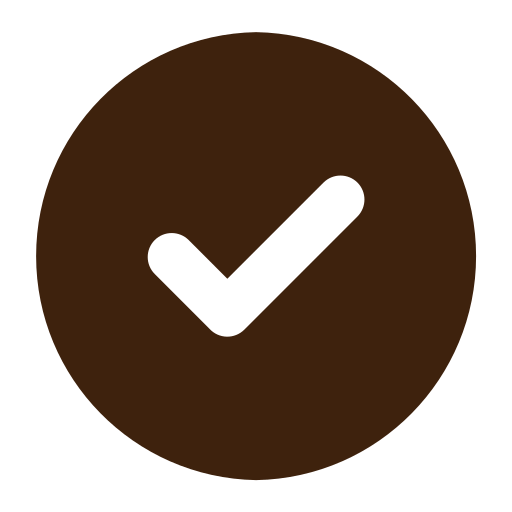 Brown check mark icon inside a brown circle against a white background.