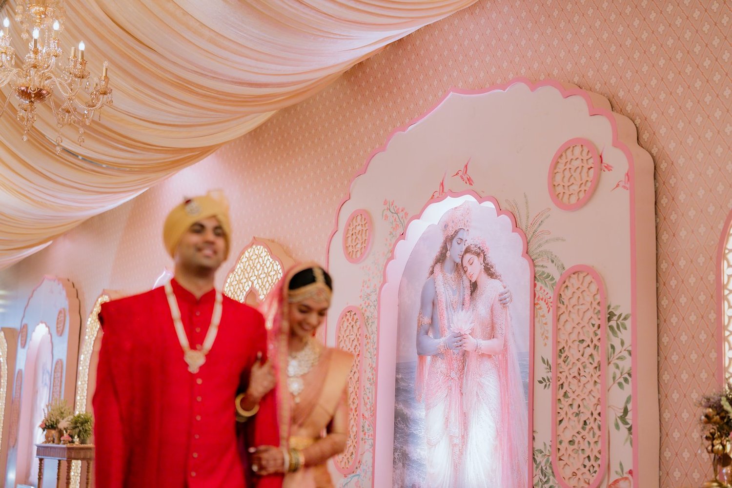 Shrishti and Akhil in the pink palace hall
